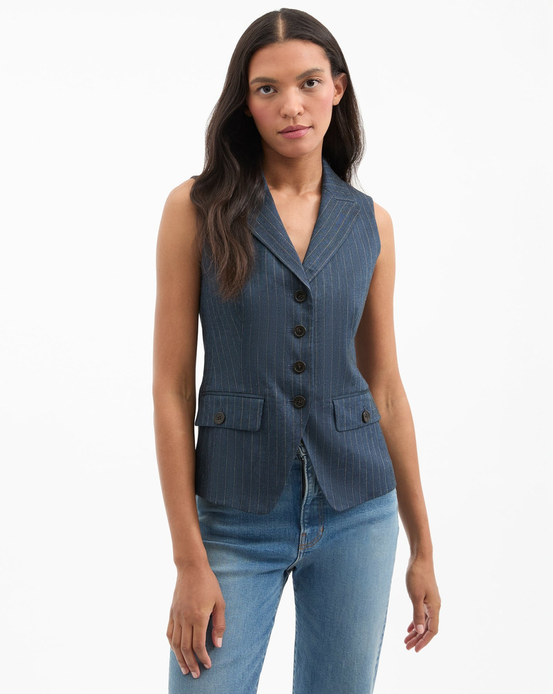 VERONICA BEARD BENNY PINSTRIPE TAILORED VEST outlook