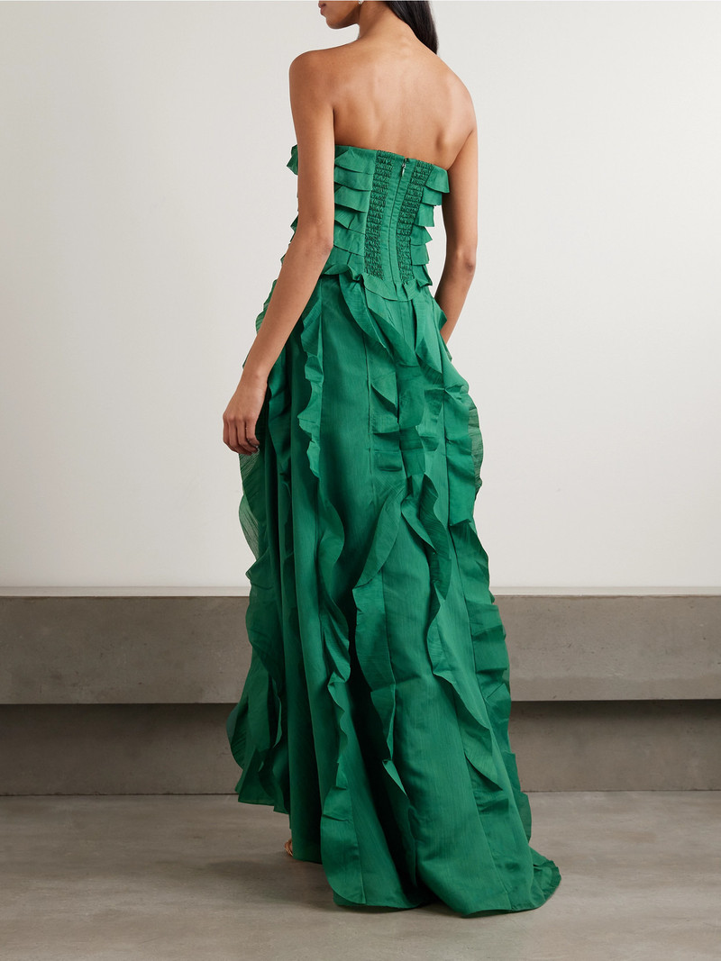 Allairie Strapless Ruffled Shirred Faille Gown 3
