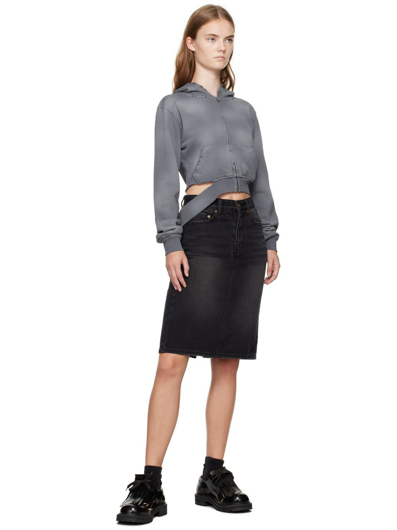 We11done Black Washed Denim Midi Skirt outlook