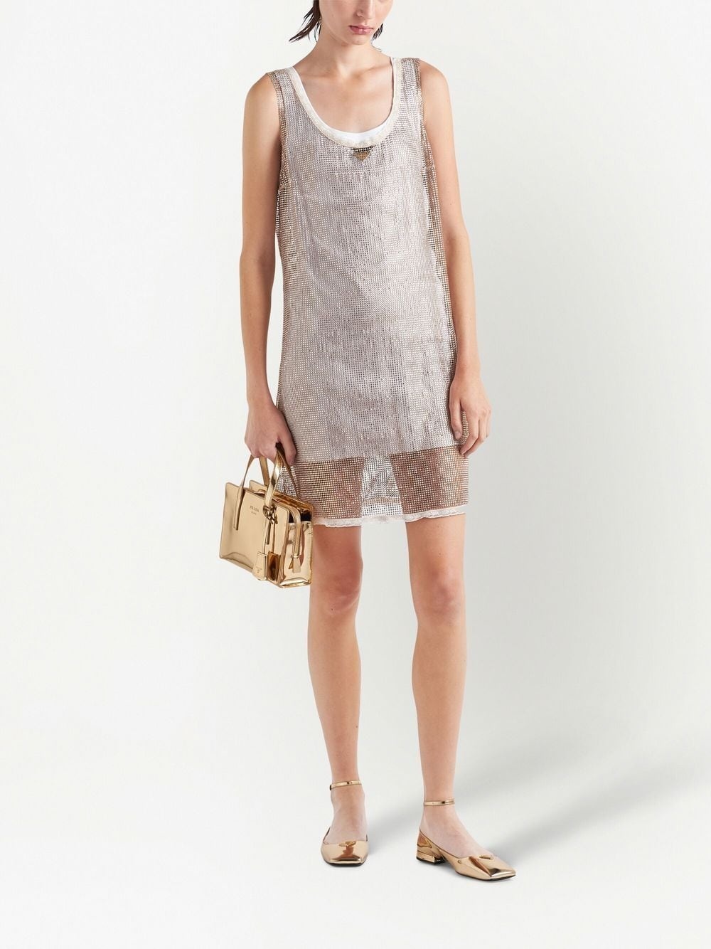 rhinestone-embellished mesh minidress - 2