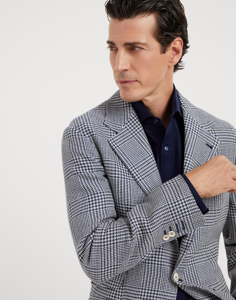 Linen, silk, wool and cotton Prince of Wales deconstructed Cavallo blazer 3