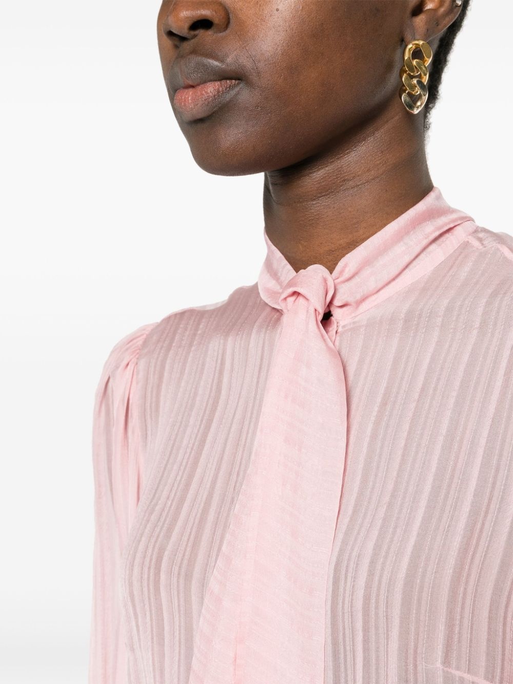 pussy-bow collar silk shirt - 5