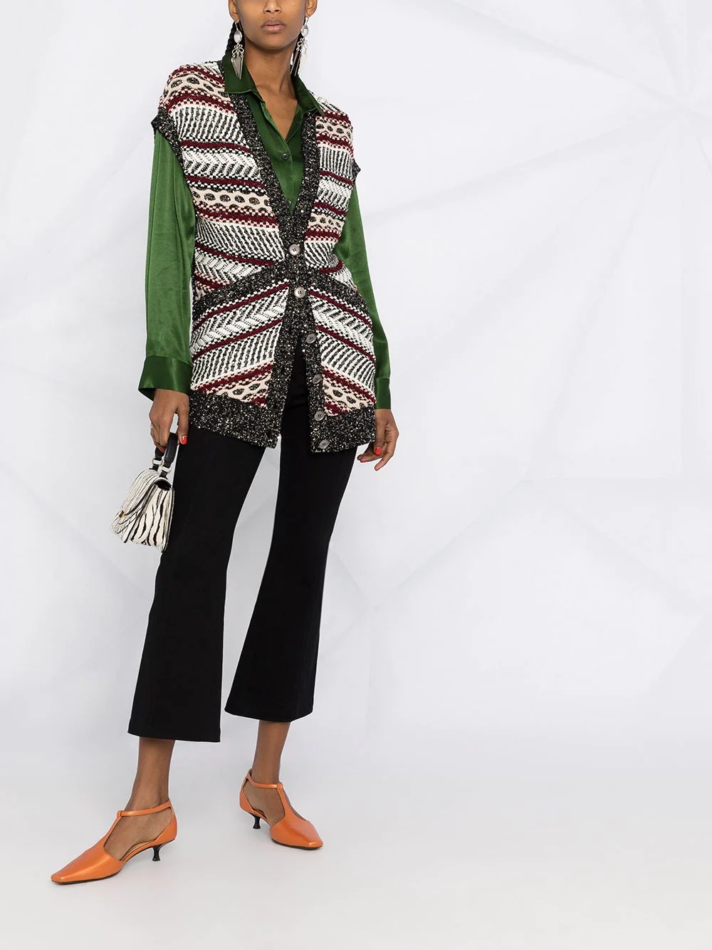 geometric-pattern knit cardigan - 2