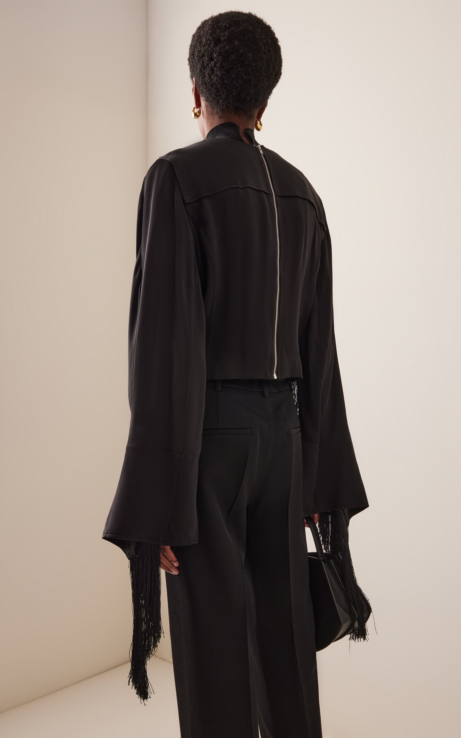Fringe Satin Cape Top black - 4