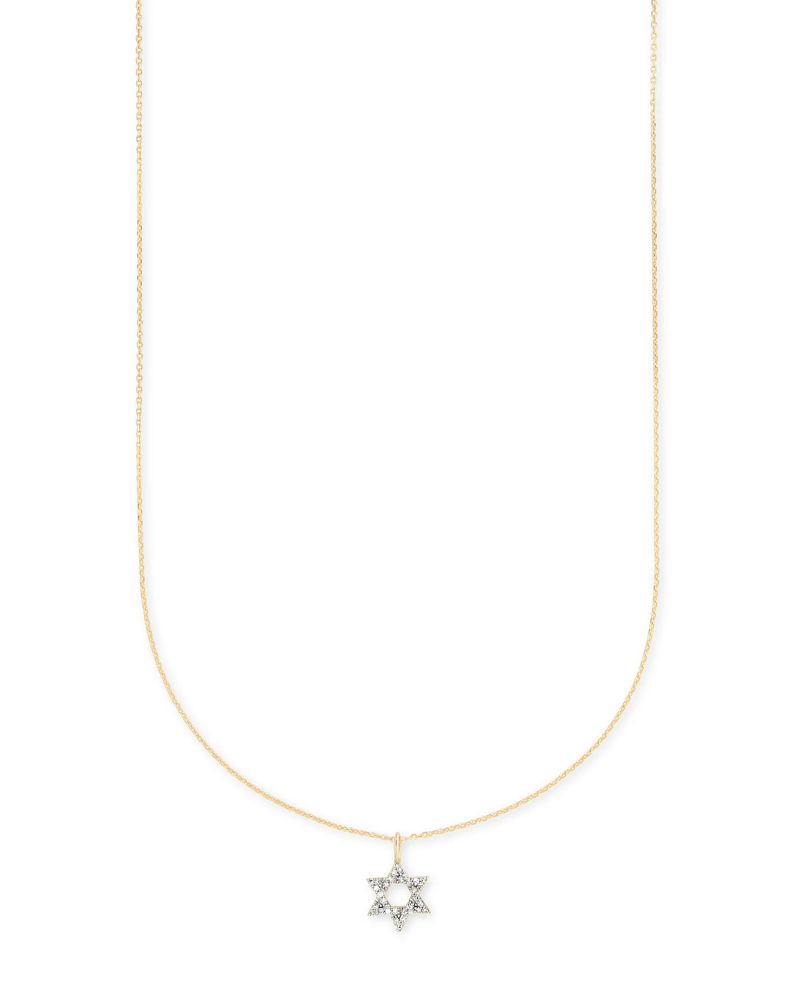 Star of David 14k Yellow Gold Pendant Necklace in White Diamonds - 1