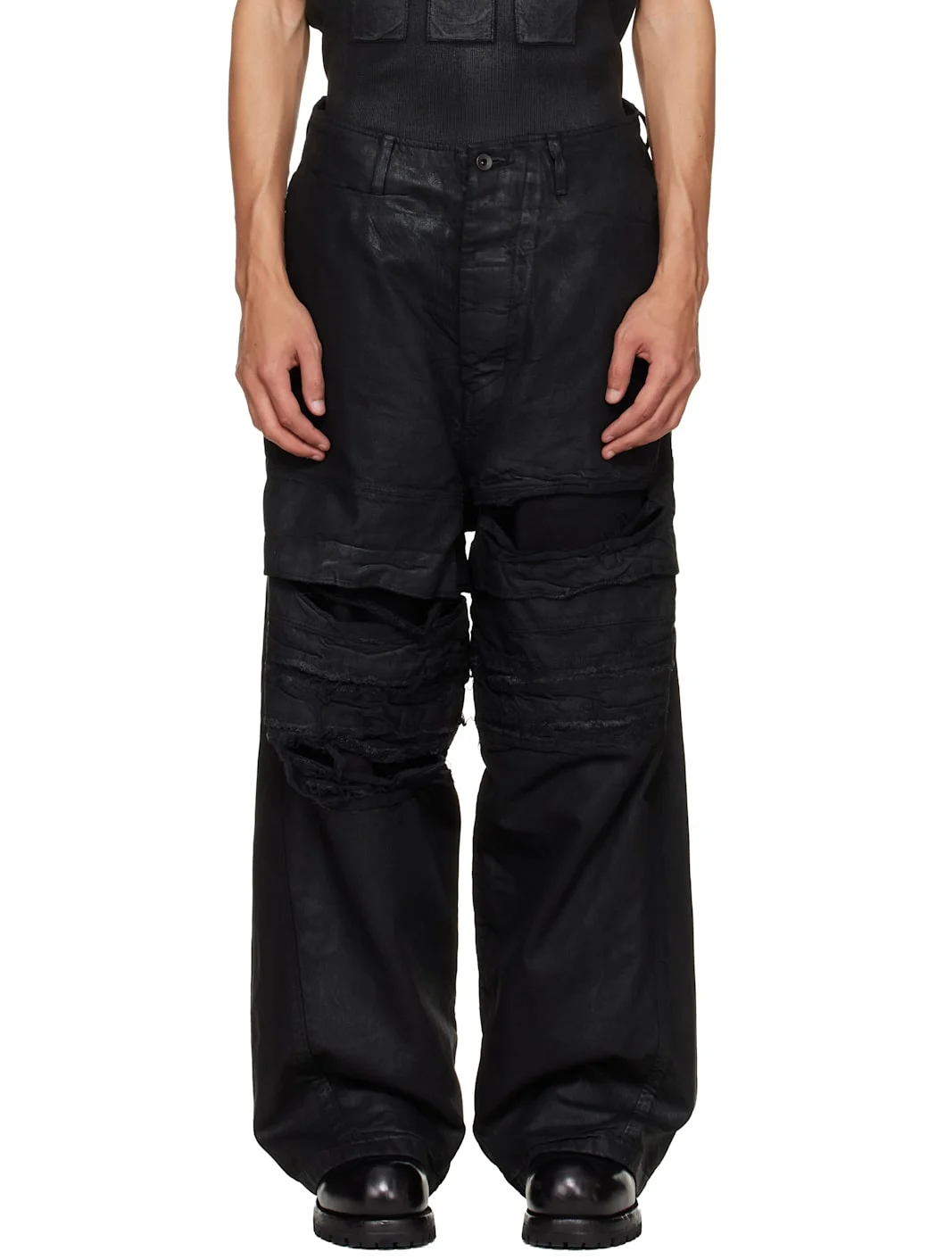 Black Coated Destroy Baggy Jeans - 1