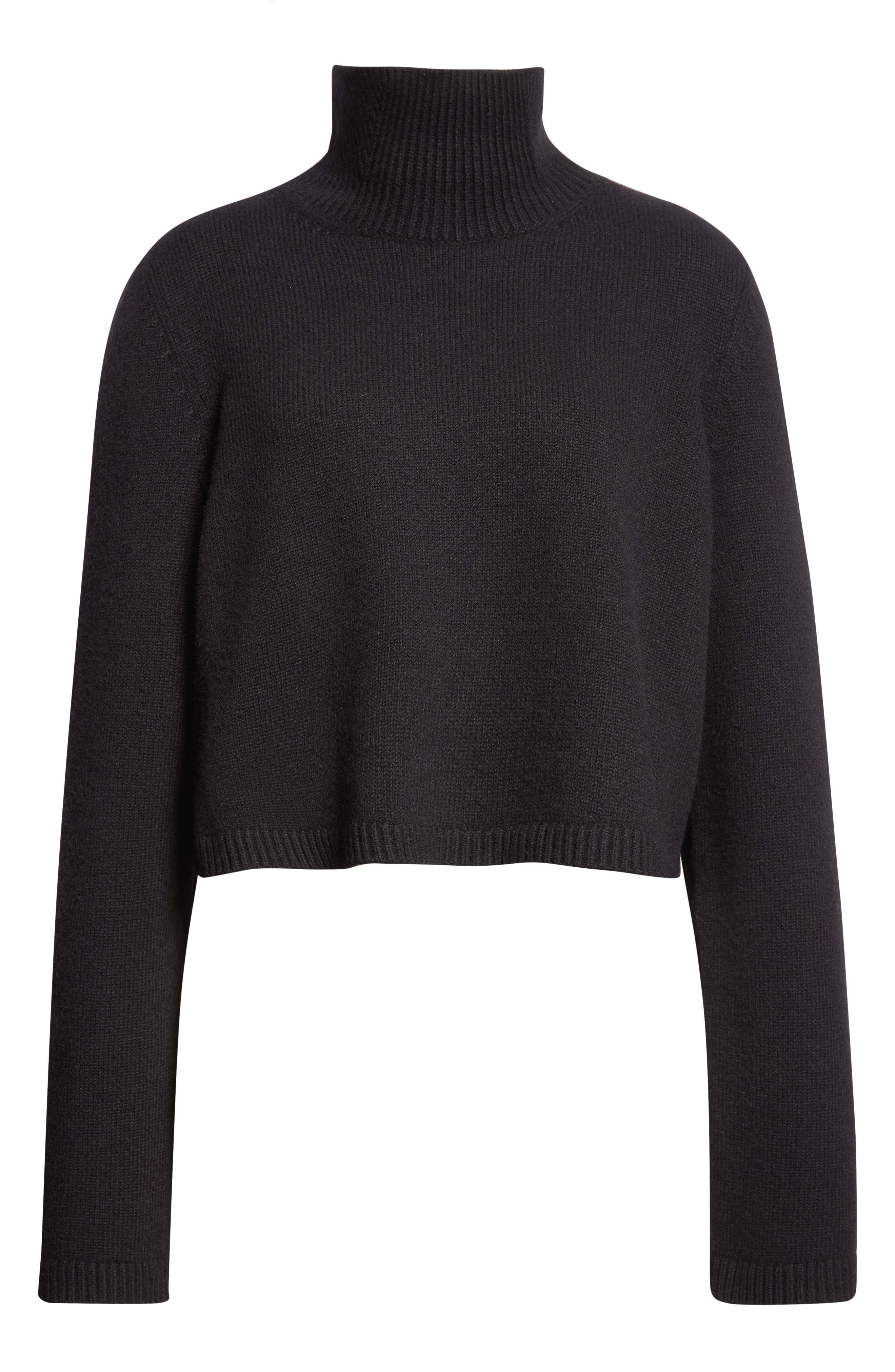 Alaïa Crop Cashmere & Wool Blend Turtleneck Sweater in Noir Alaia at Nordstrom - 1