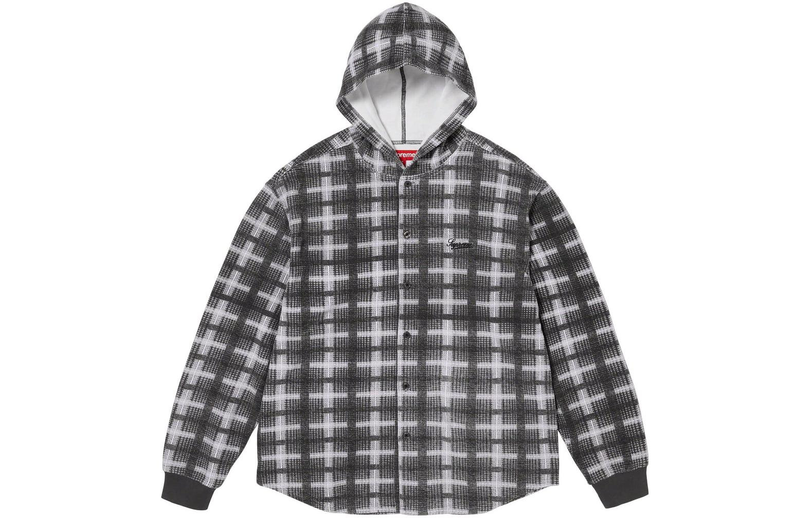 Supreme FW23 Week14 Hooded Plaid Knit Shirt Jacket 'Black' SUP-FW23-224 - 2