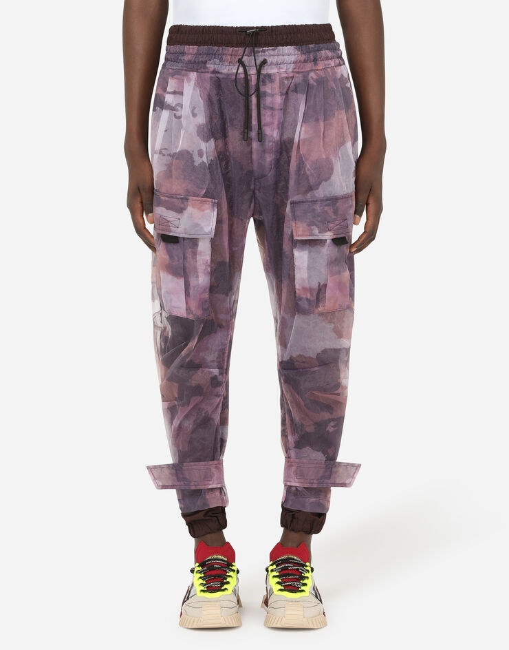 Camouflage-print organza cargo jogging pants - 1