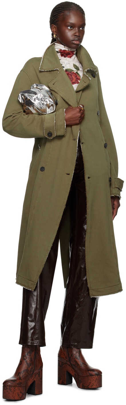 Khaki Raw Edge Trench Coat - 4