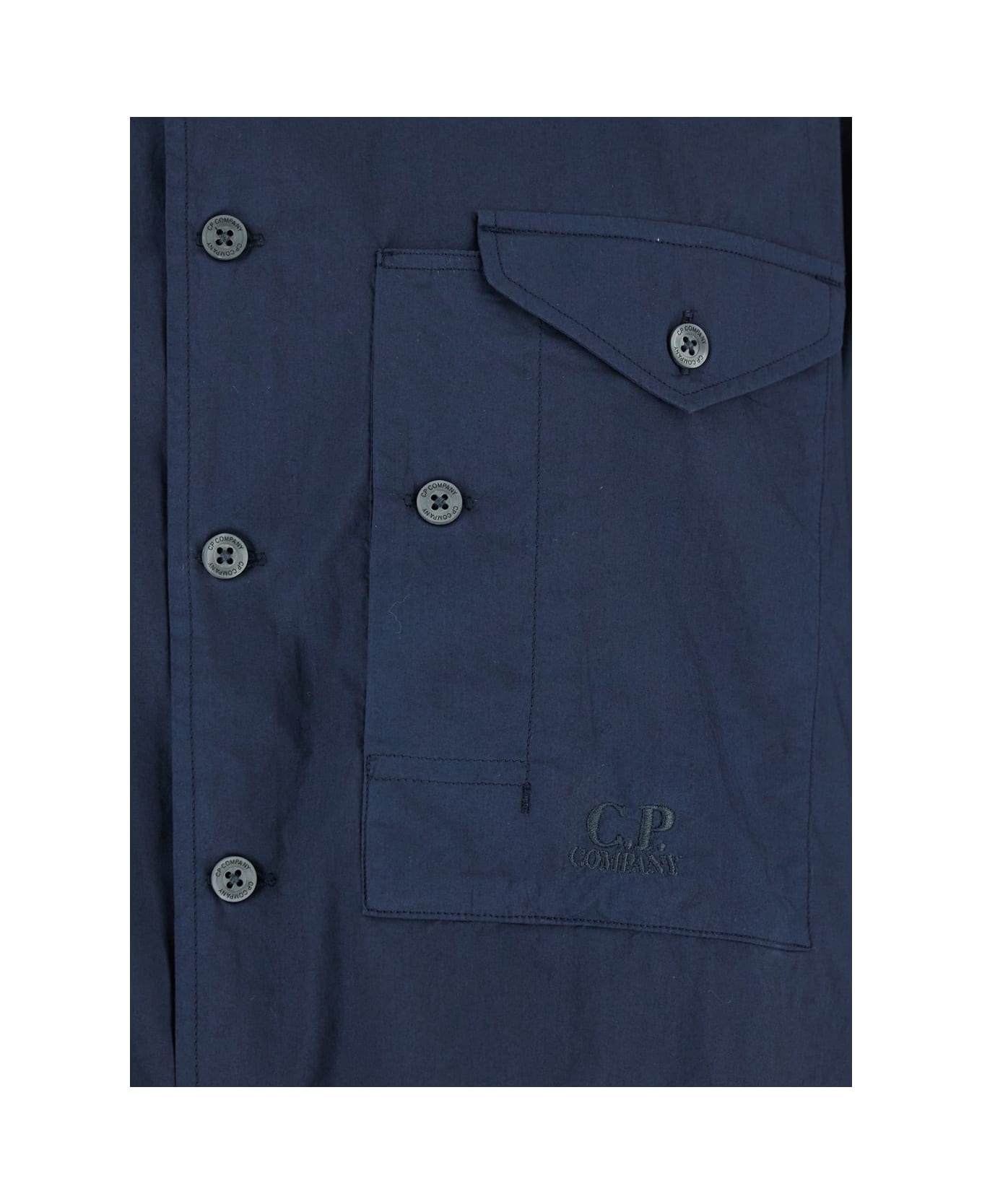 Blue Shirt With Classic Collar And Logo Lettering Embroidery On The Front In Cotton Man - 3