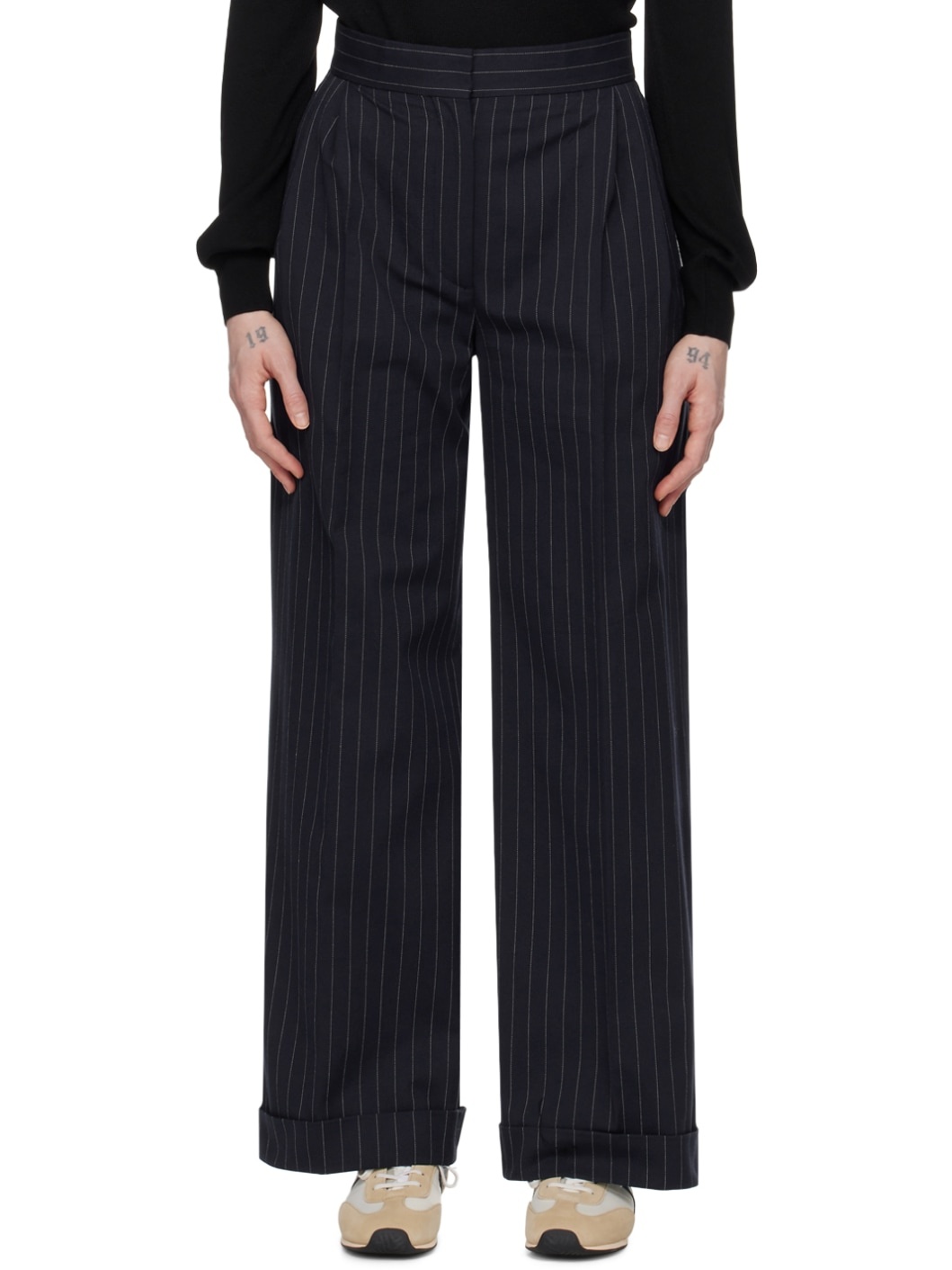 Navy Double Pleats Trousers - 1