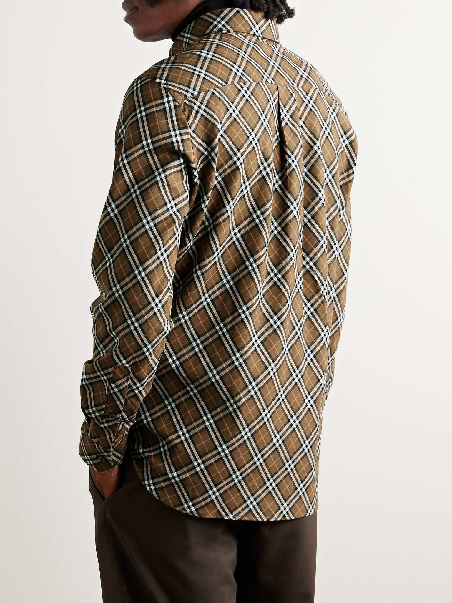 Button-Down Collar Logo-Embroidered Checked Cotton-Flannel Shirt - 4