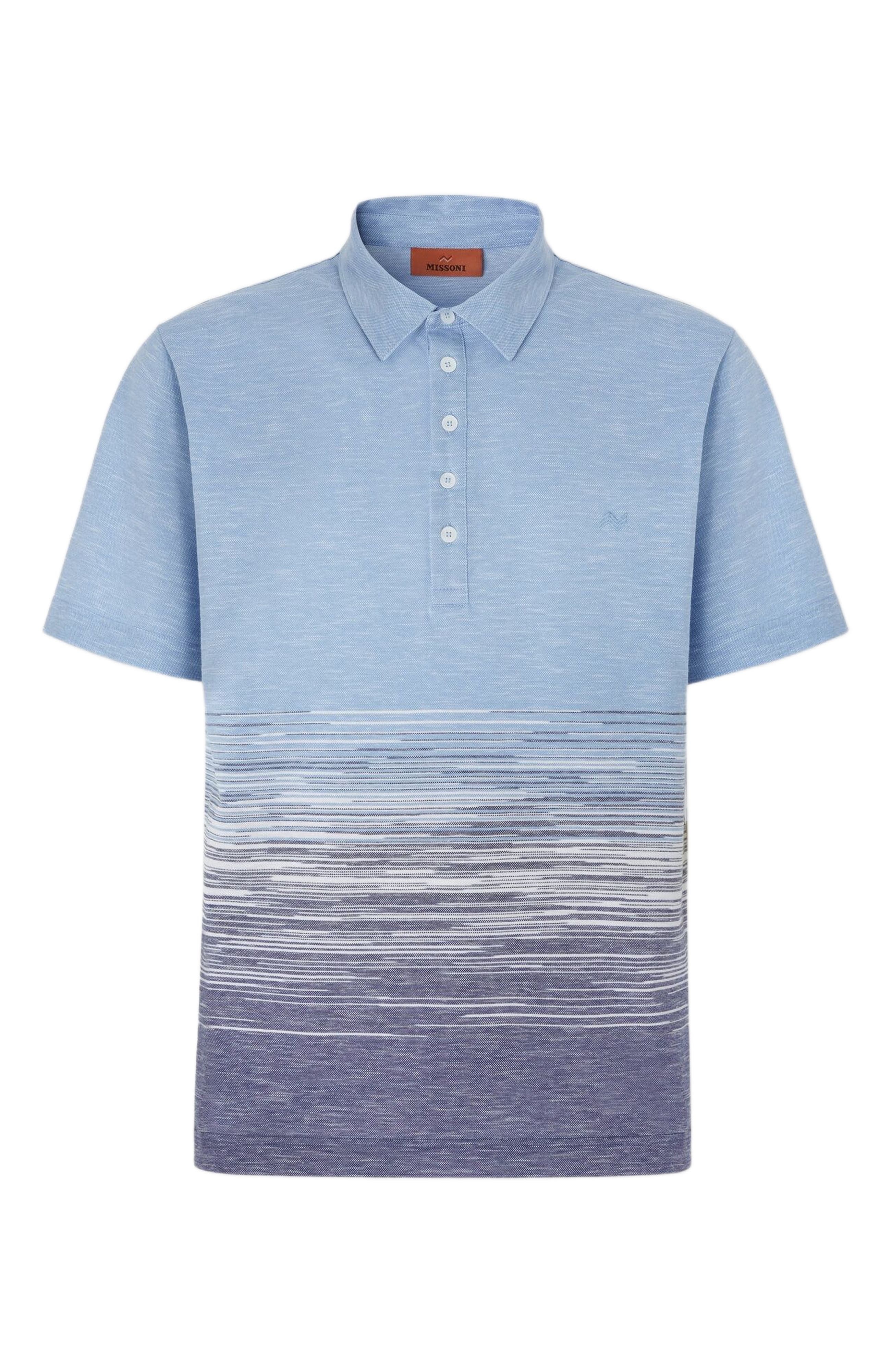 Missoni Slub Cotton And Linen Polo Shirt With Zigzag Embroidery in Blue at Nordstrom - 6