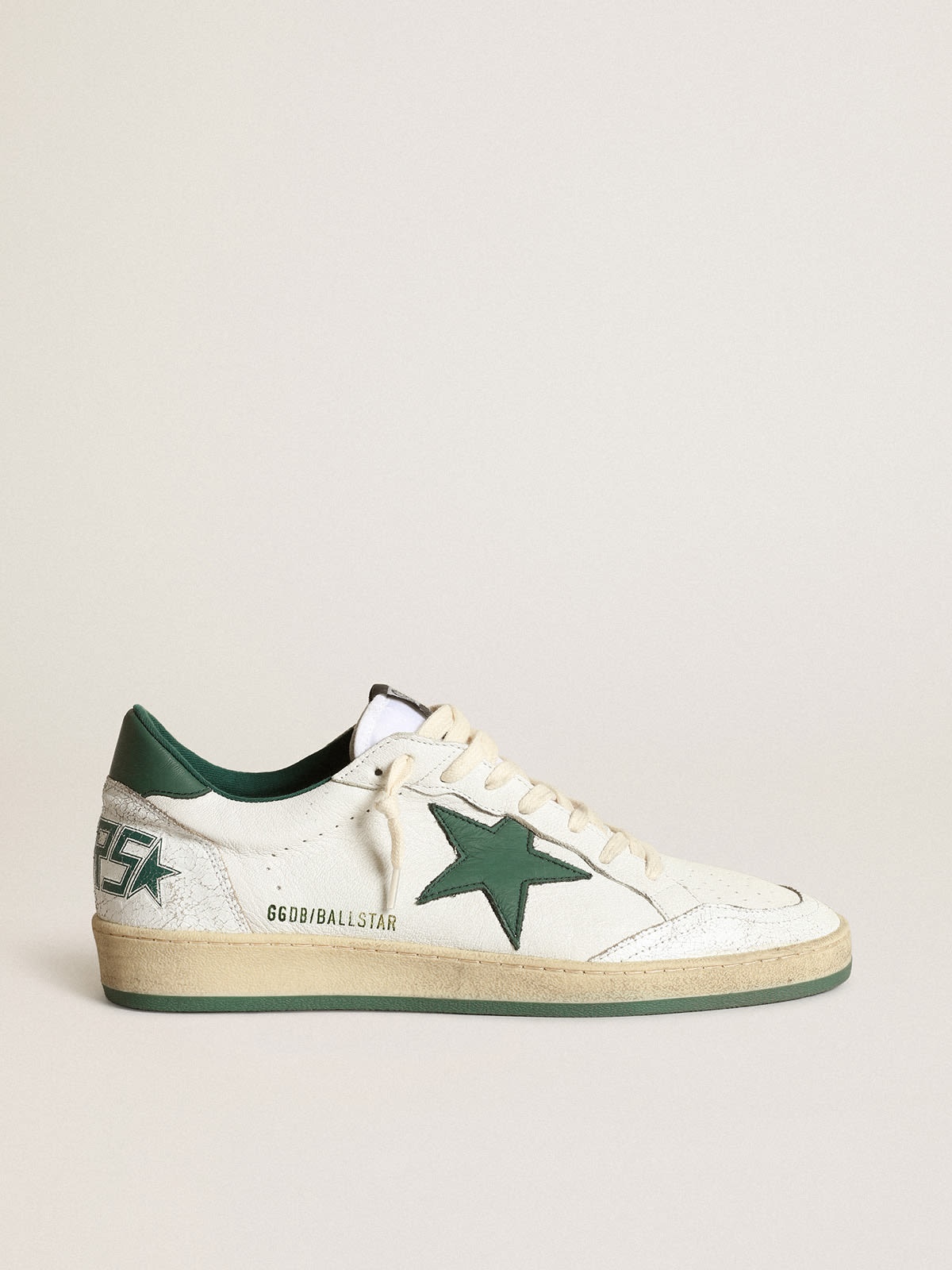 Women's Ball Star in white nappa leather with green leather star and heel tab - 1