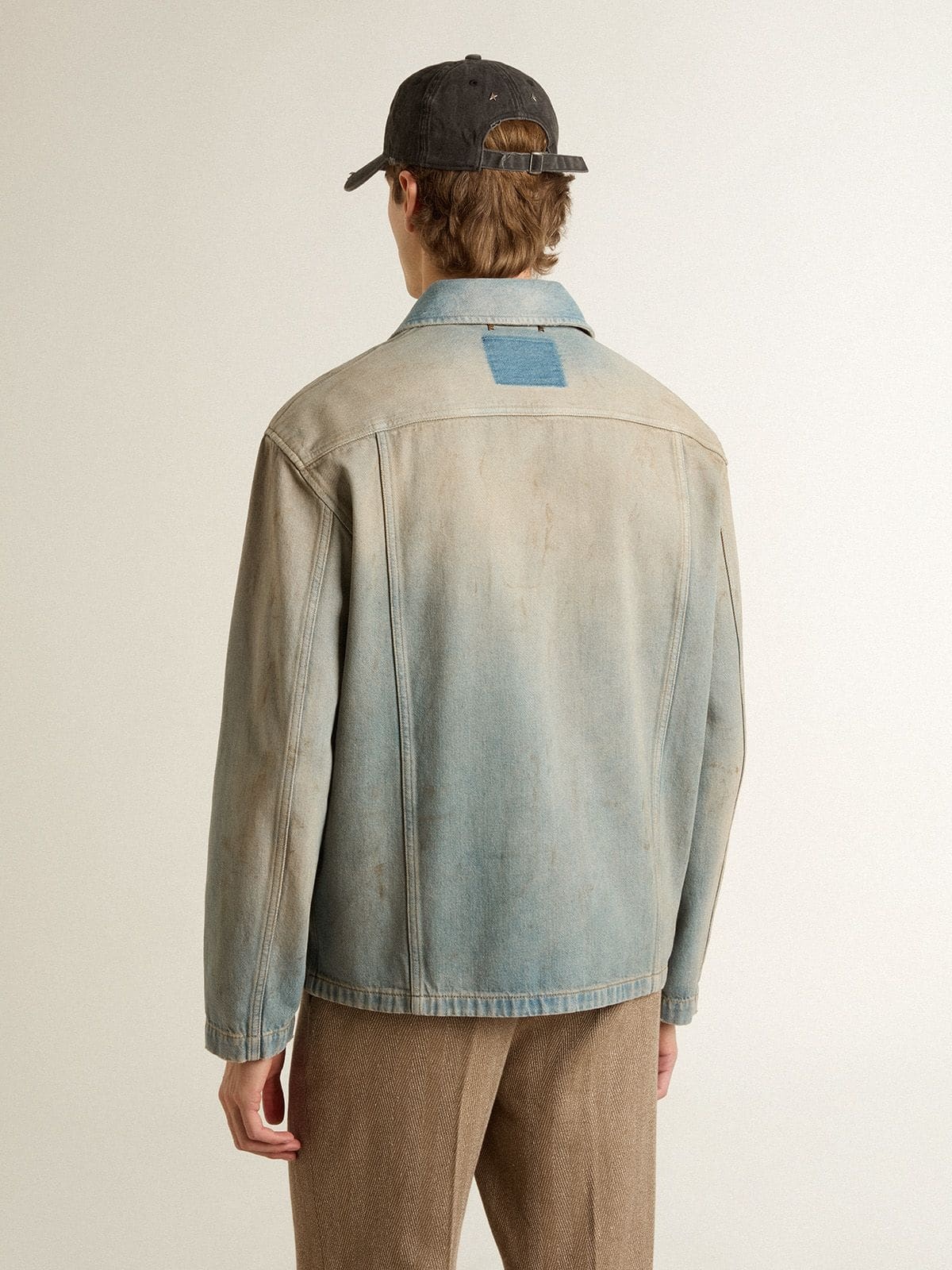 Men's distressed-effect denim jacket with zip - 4