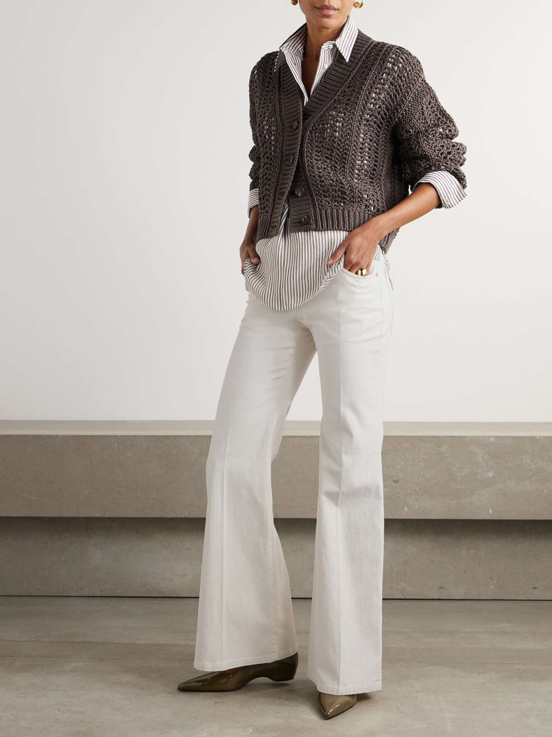 Brunello Cucinelli Cotton-blend twill flared pants Cream outlook