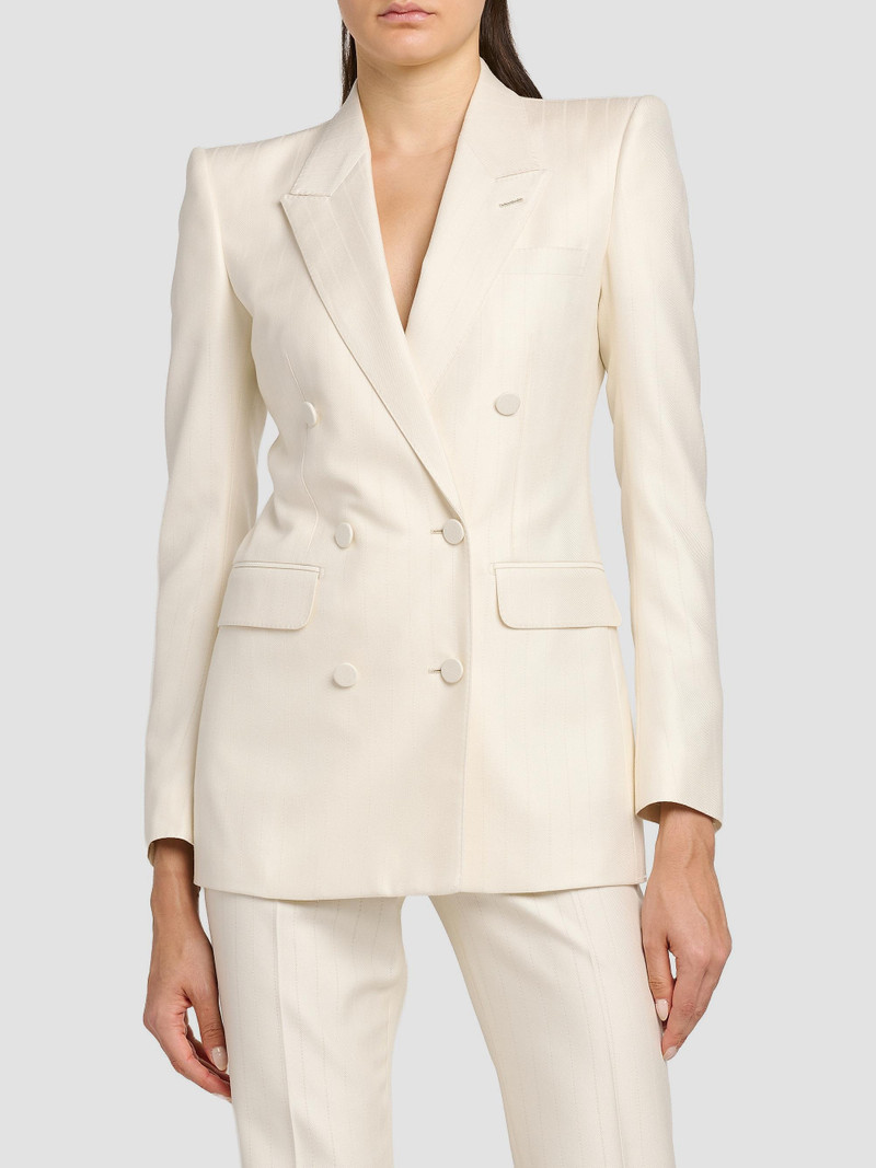 Women's Shadow Striped Wool-Silk Jacket - Yae Cream 3