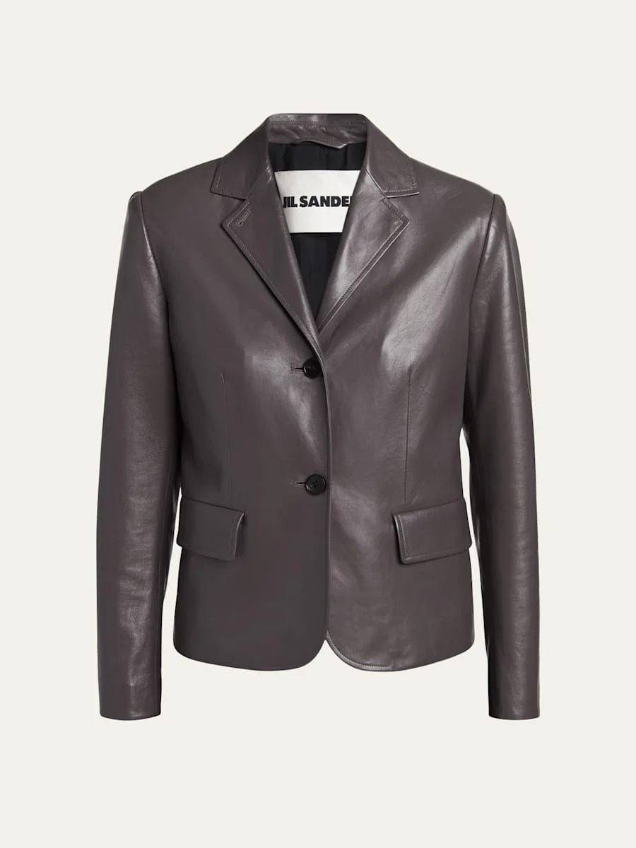 Leather Single-Breasted Blazer Jacket - 1