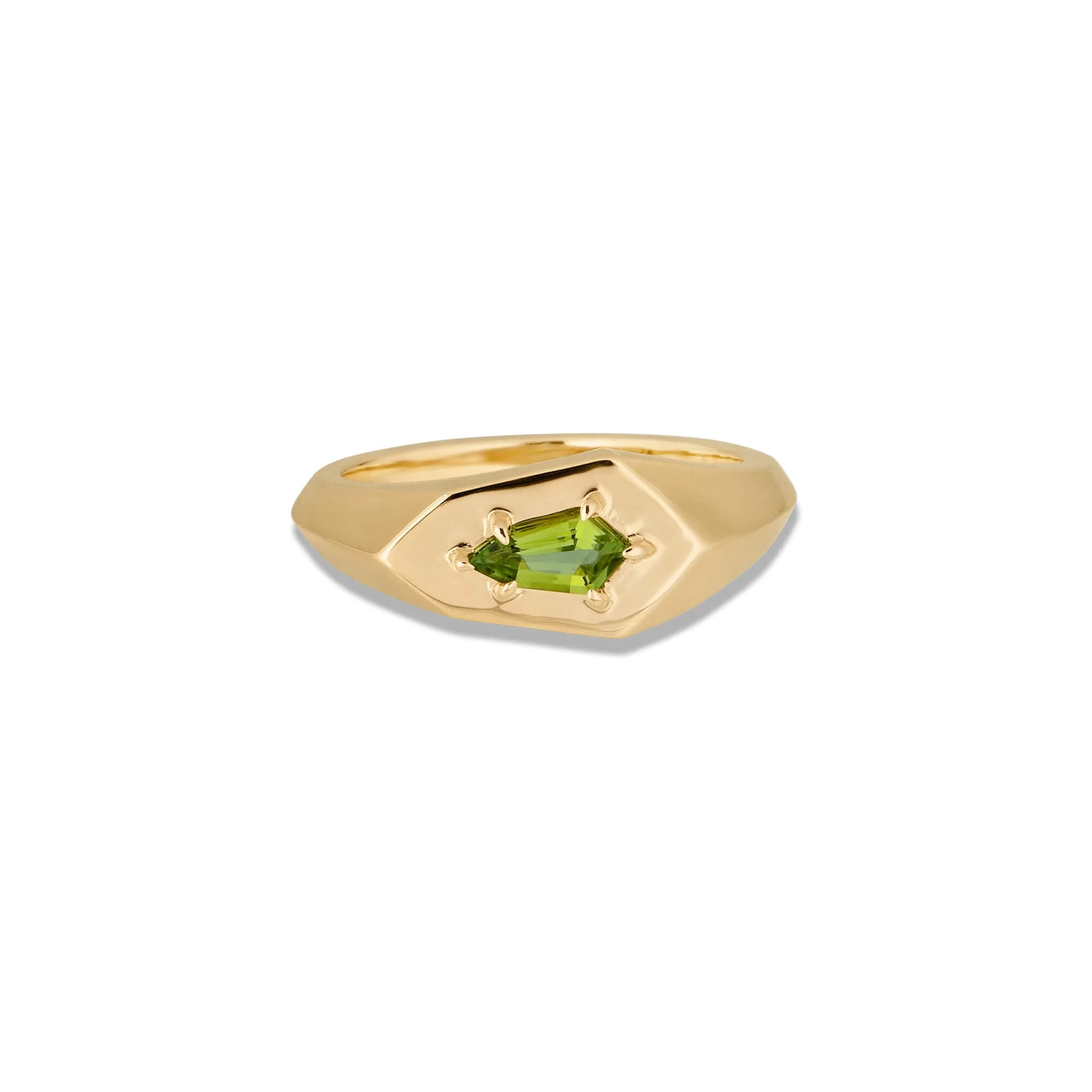 Green Tourmaline Shield Pinky Ring - 1