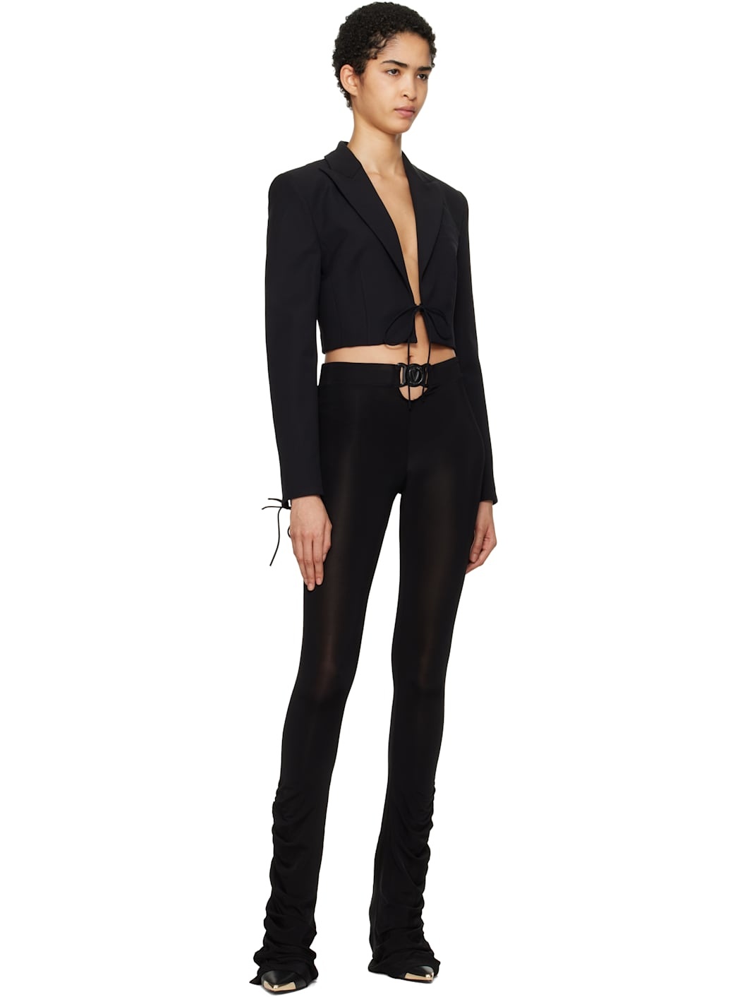 Black V-Emblem Ruched Leggings - 4