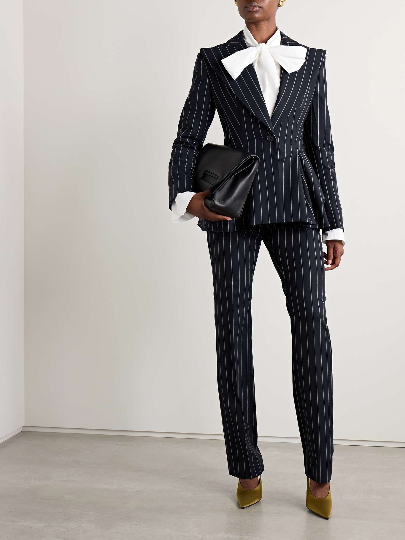 Pinstriped wool-blend twill straight-leg pants - 2