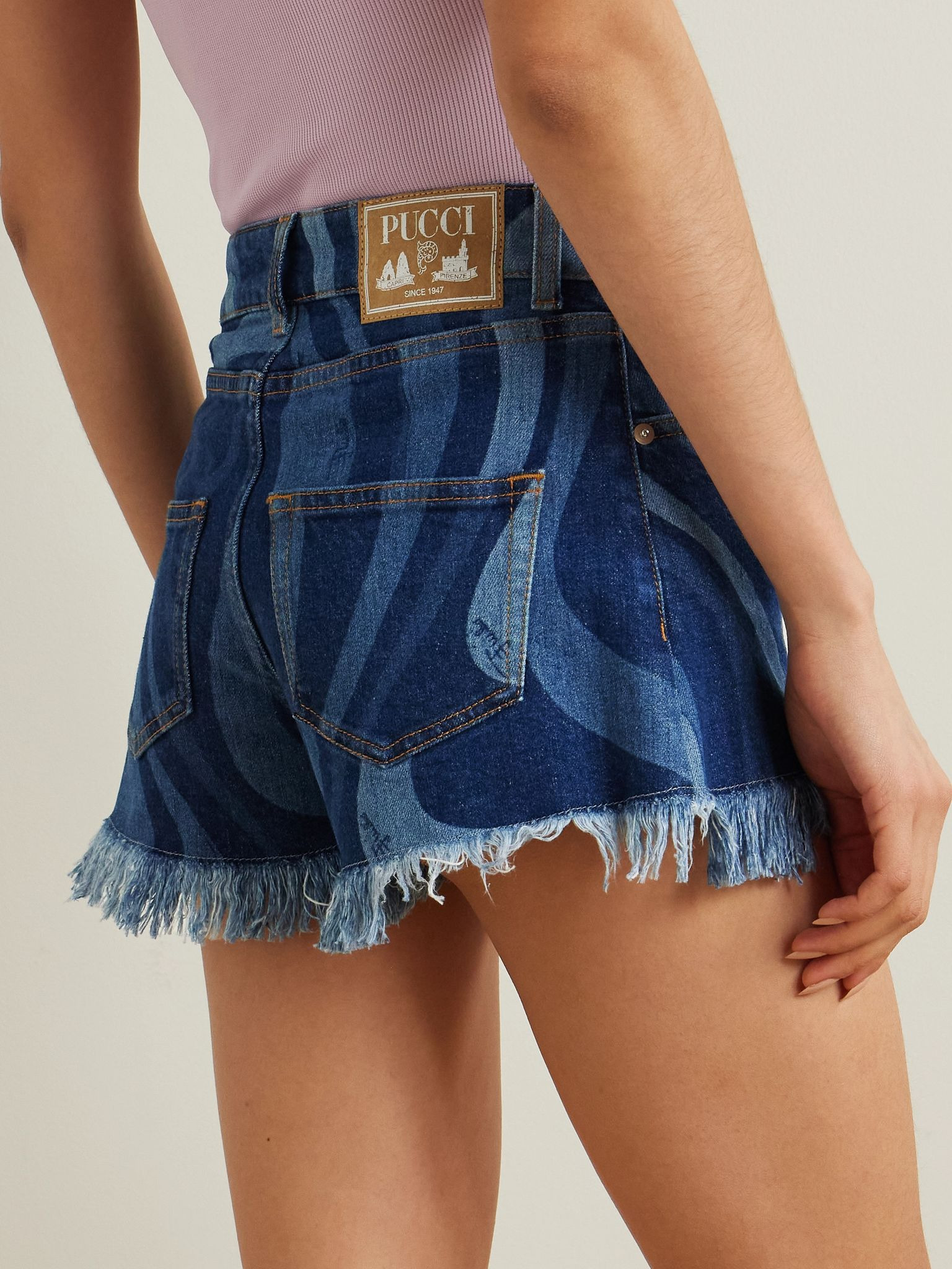 Marno frayed printed denim shorts Blue - 4