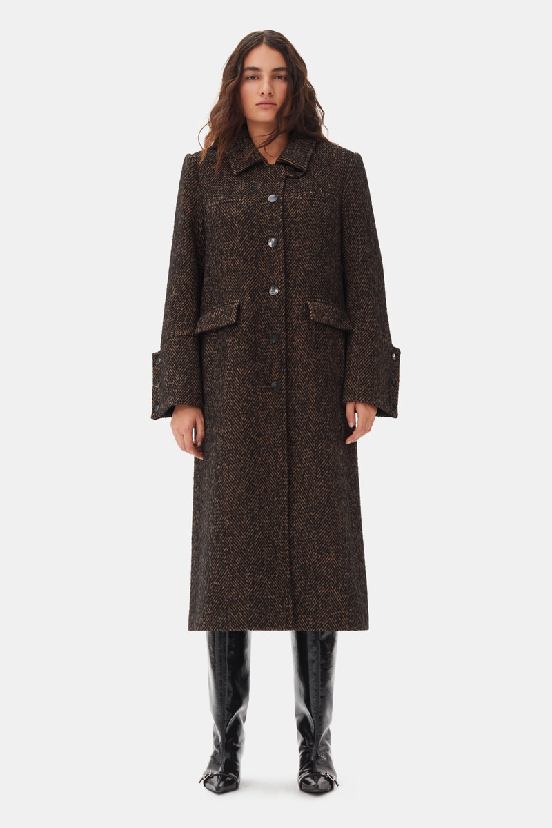 GANNI HERRINGBONE WOOL COAT outlook