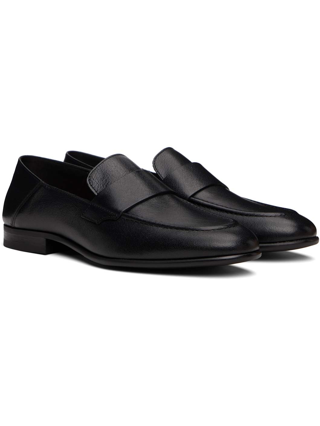 Black Tumbled Leather Penny Loafers - 4