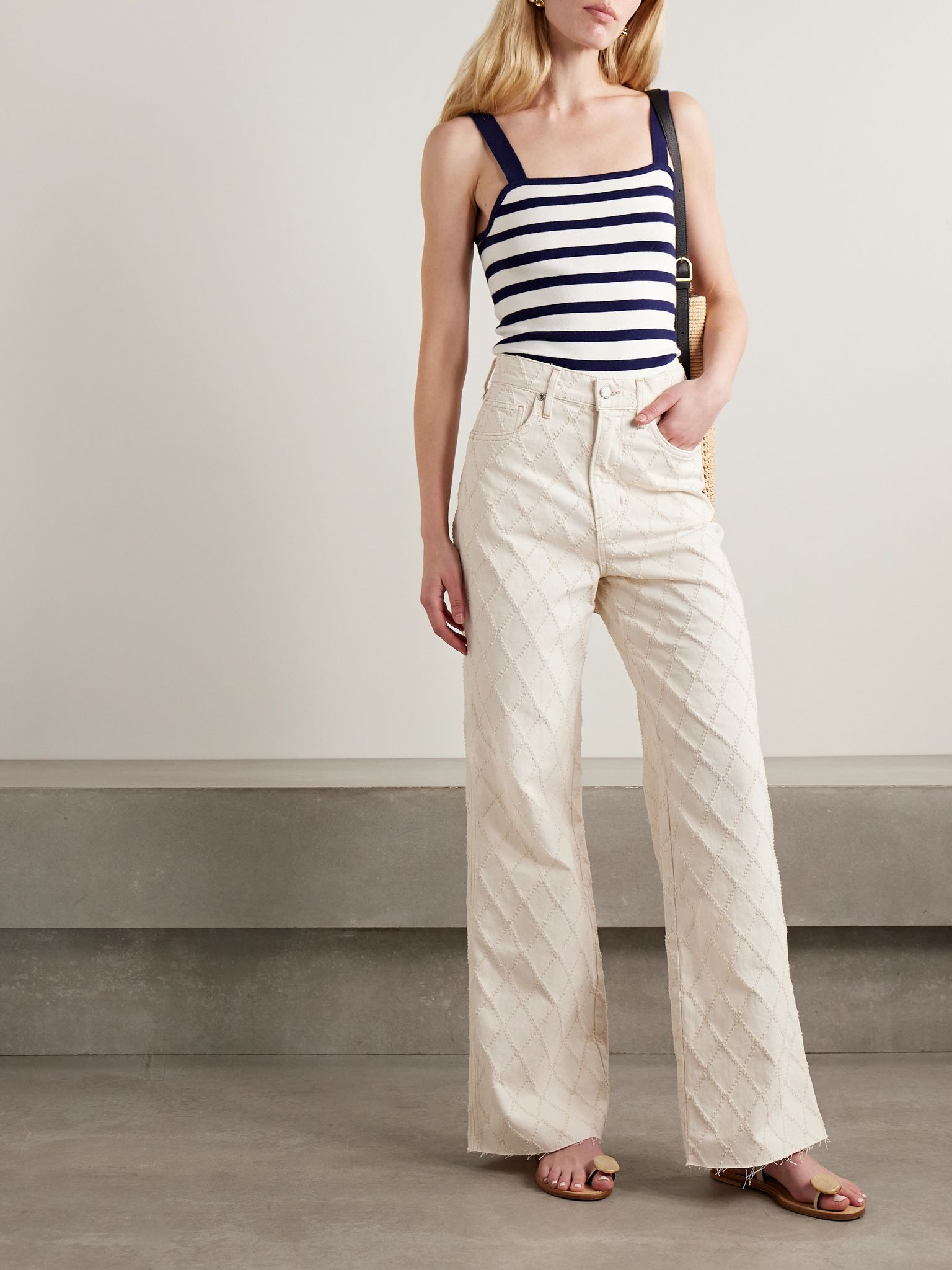 Taylor frayed fil coupé high-rise wide-leg jeans Ecru - 2