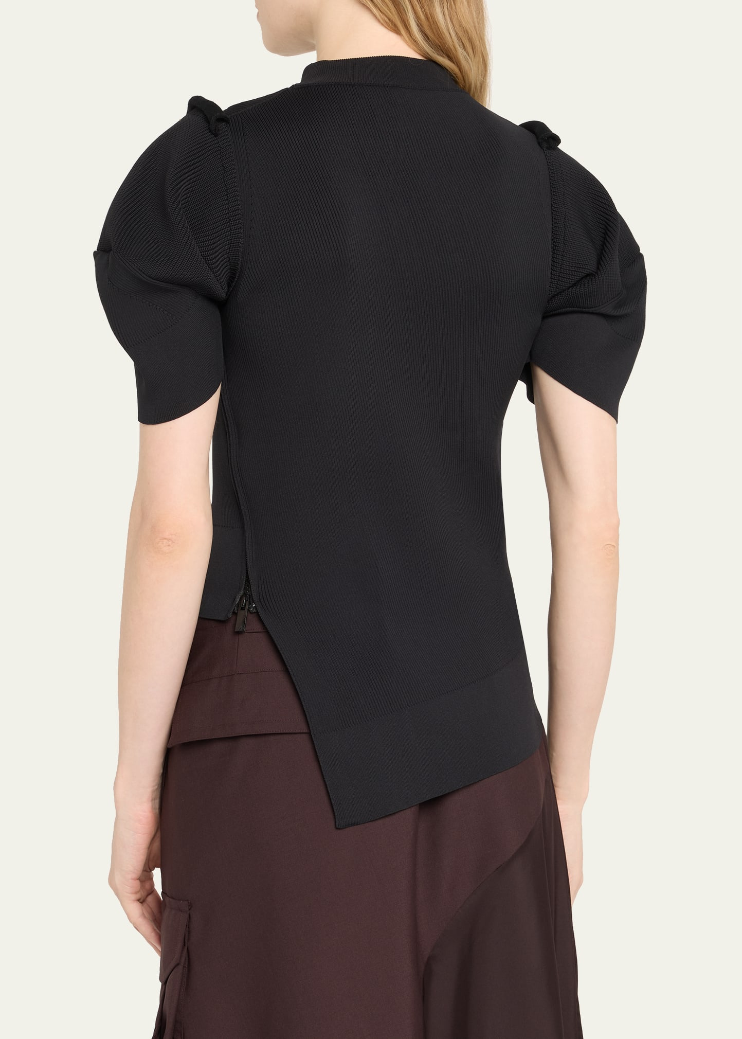 Asymmetric Pleated-Sleeve Sweater - 3