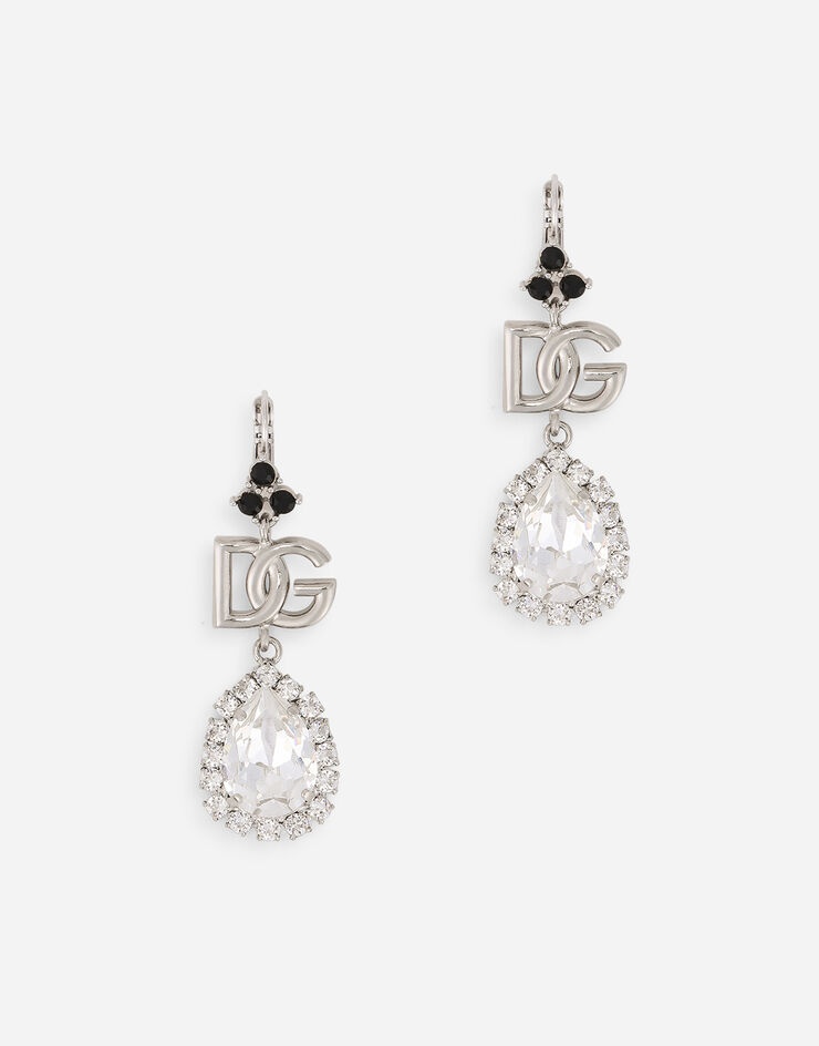 Drop earrings with rhinestones and DG logo - 1