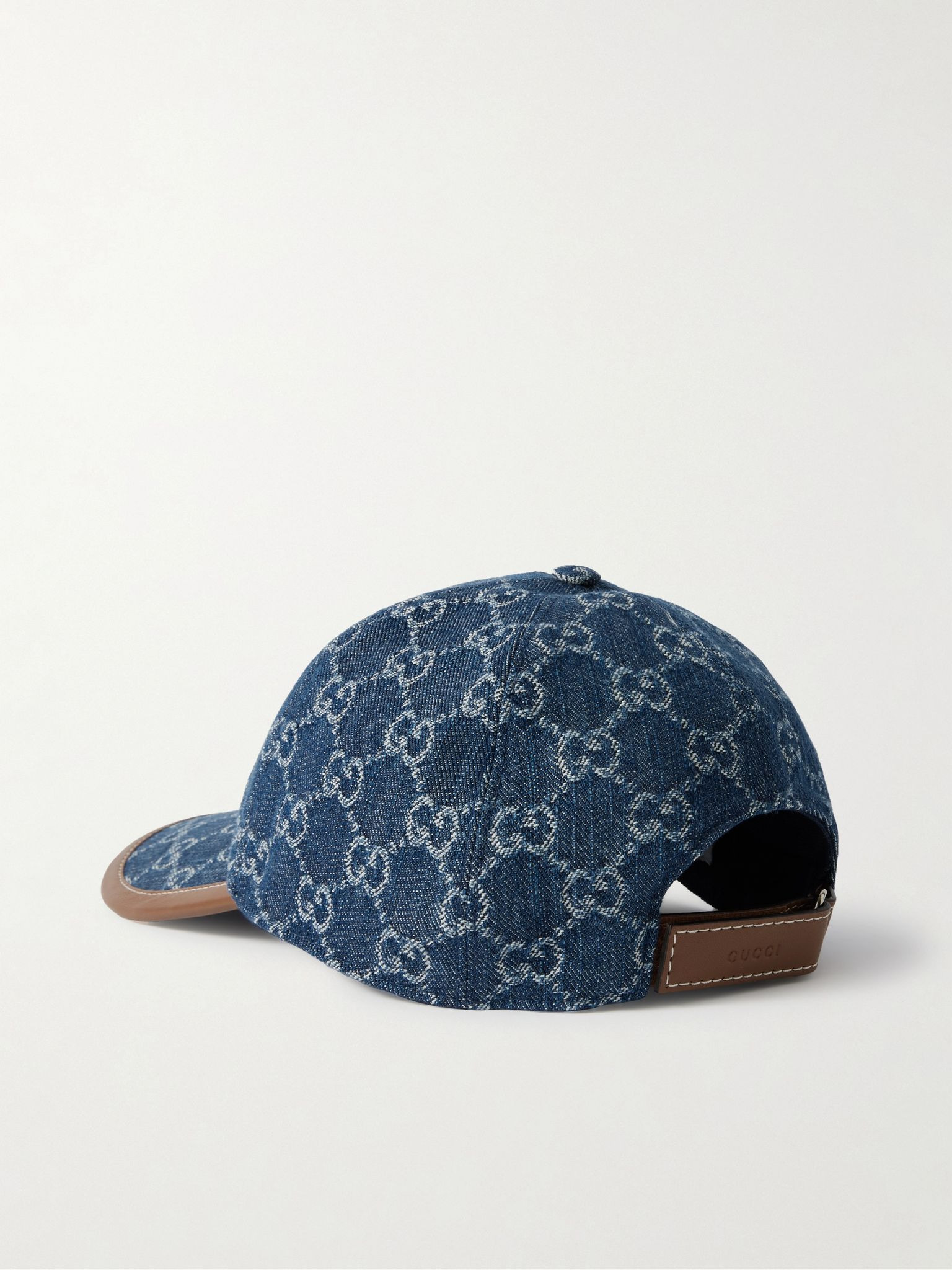 Leather-trimmed denim baseball cap Mid denim - 3