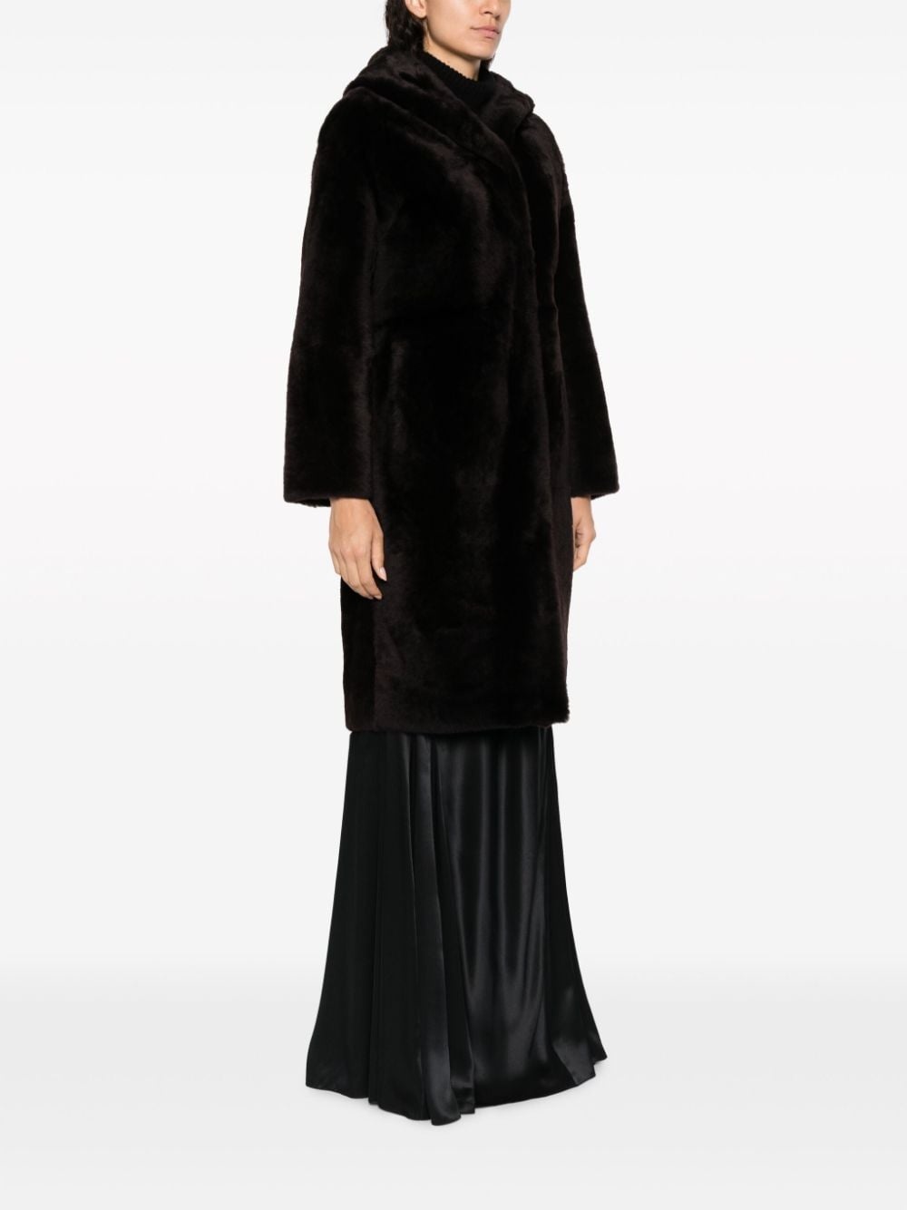 hooded shearling coat - 3