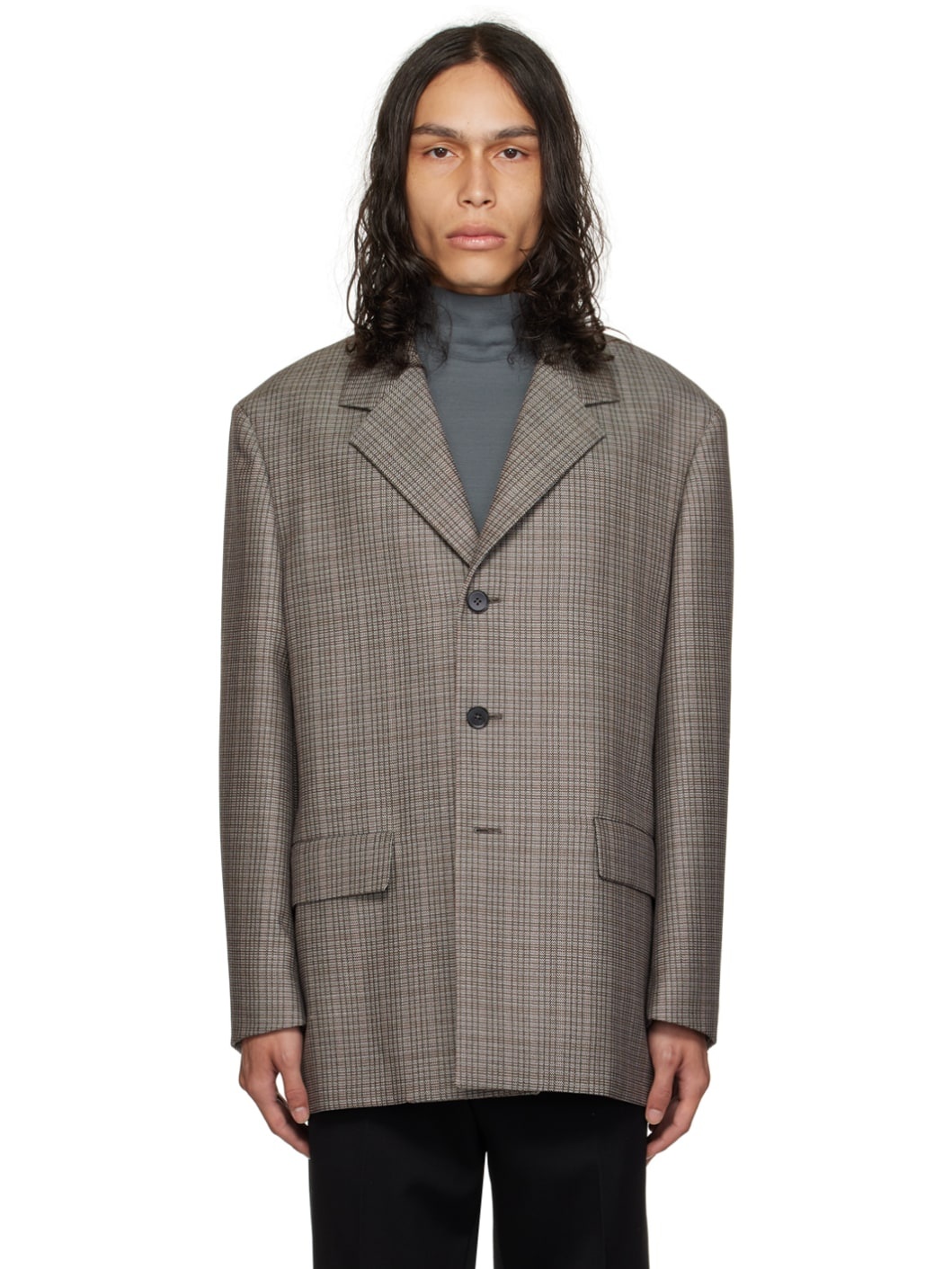 Gray Check Blazer - 1