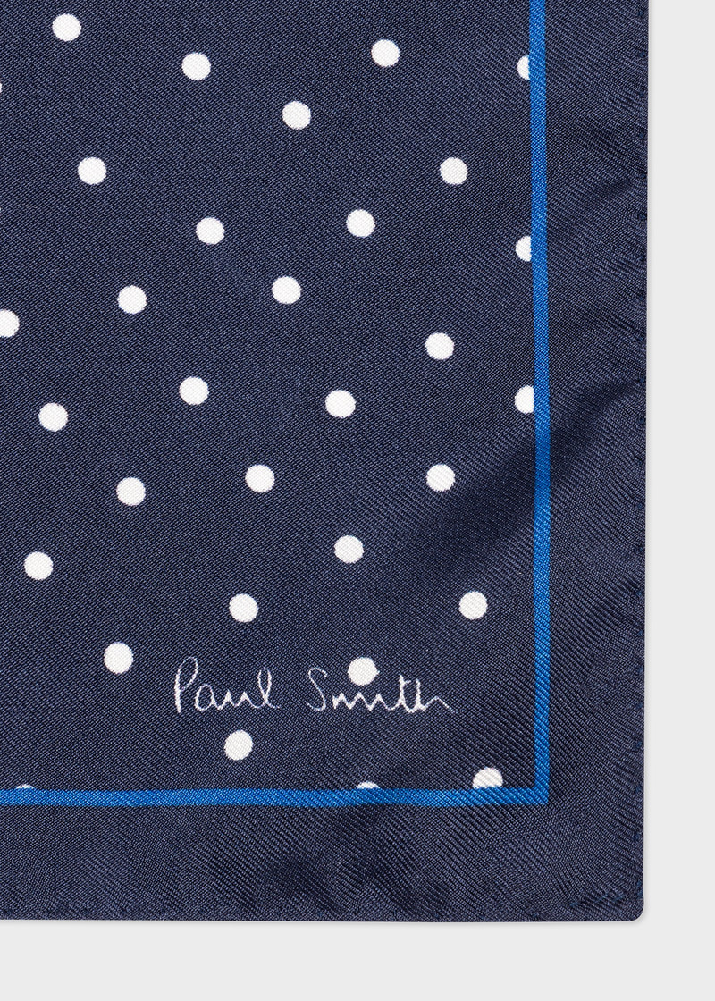 Paul Smith Navy Polka Dot Silk Pocket Square outlook