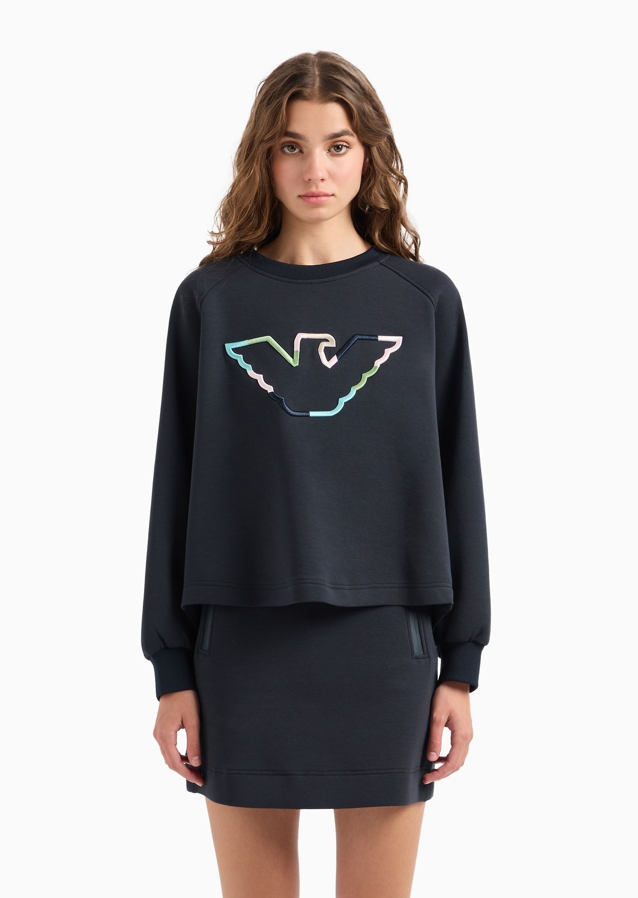 Double-jersey crew-neck sweatshirt with eagle - 2