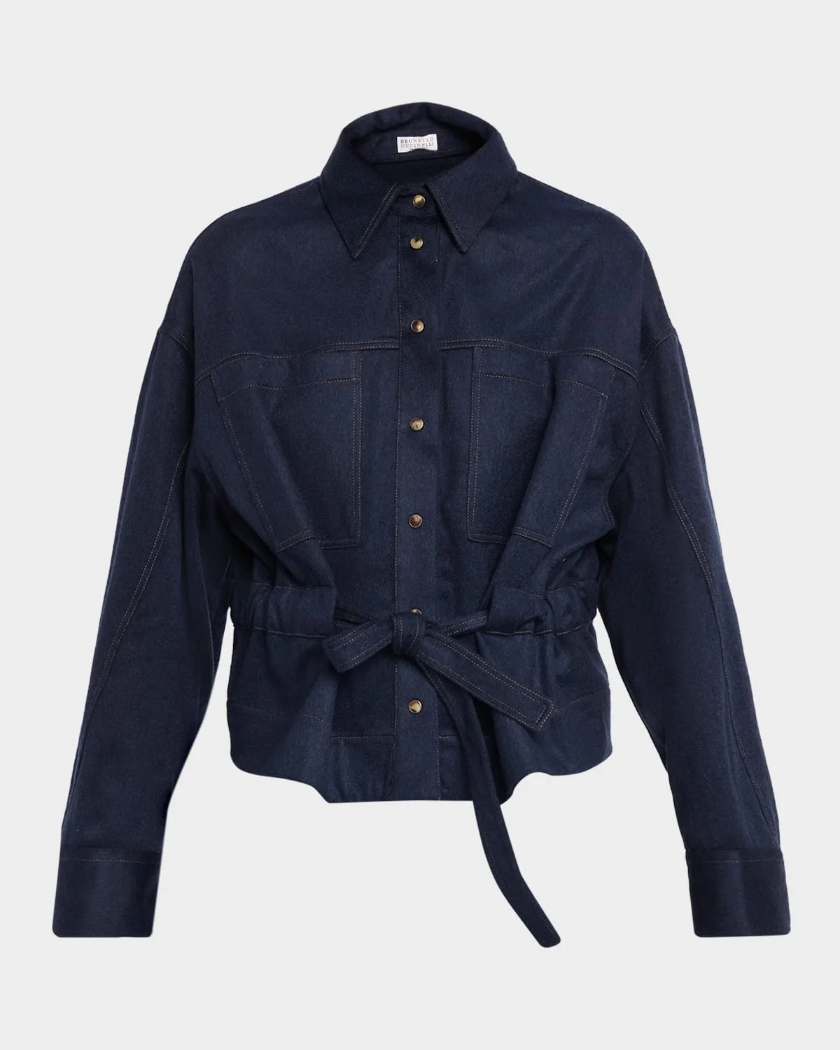 Brushed Wool Belted Shirt Jacket - 1