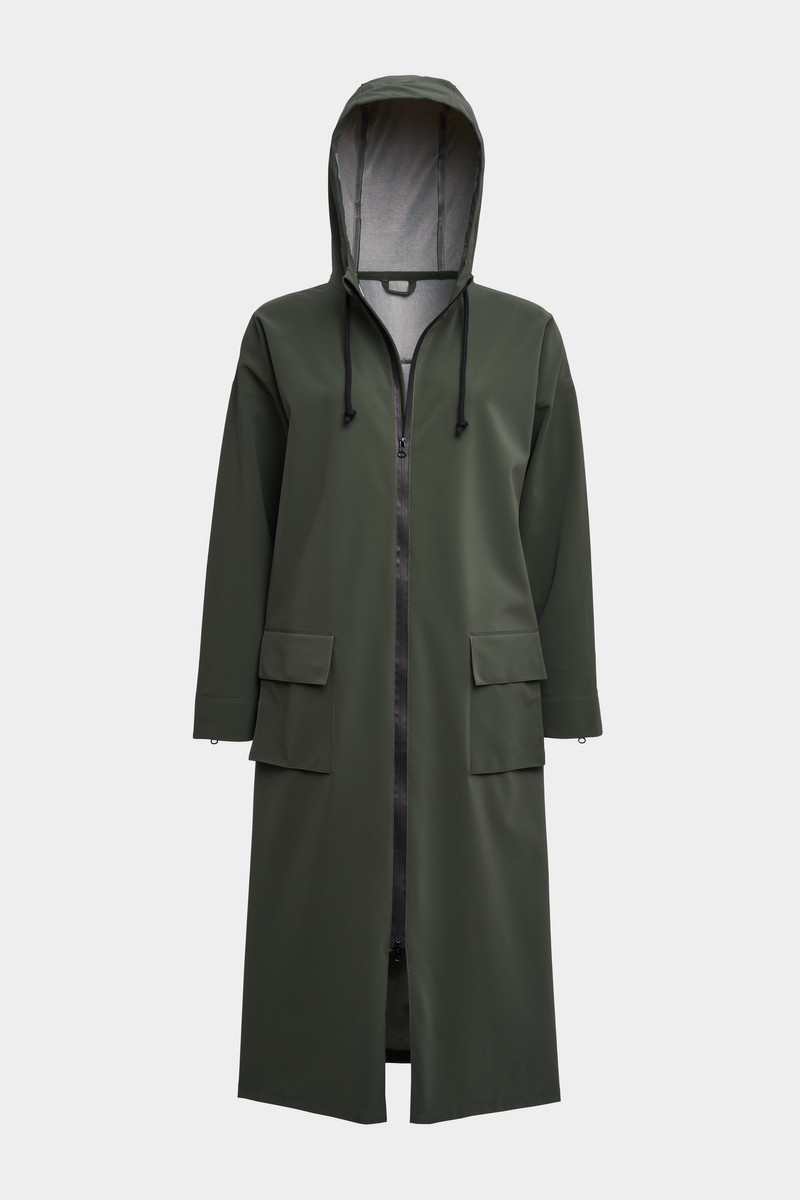Sandviken Long Matte Zip Raincoat Green 1