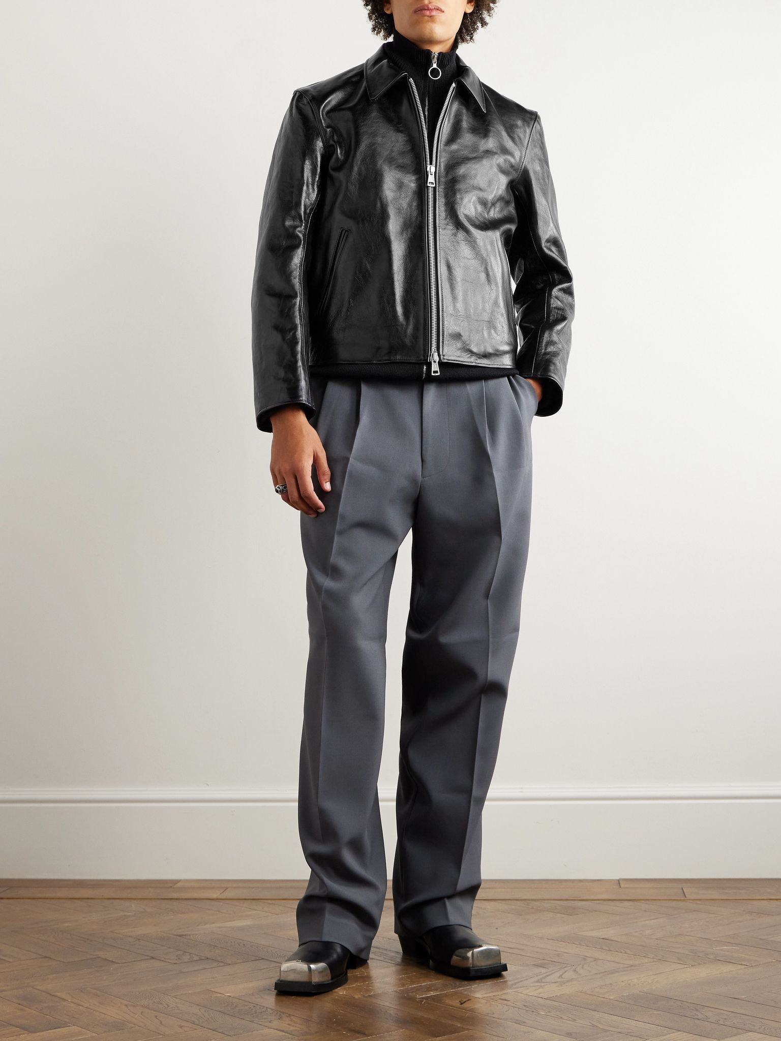 Mini Leather Blouson Jacket Black - 2
