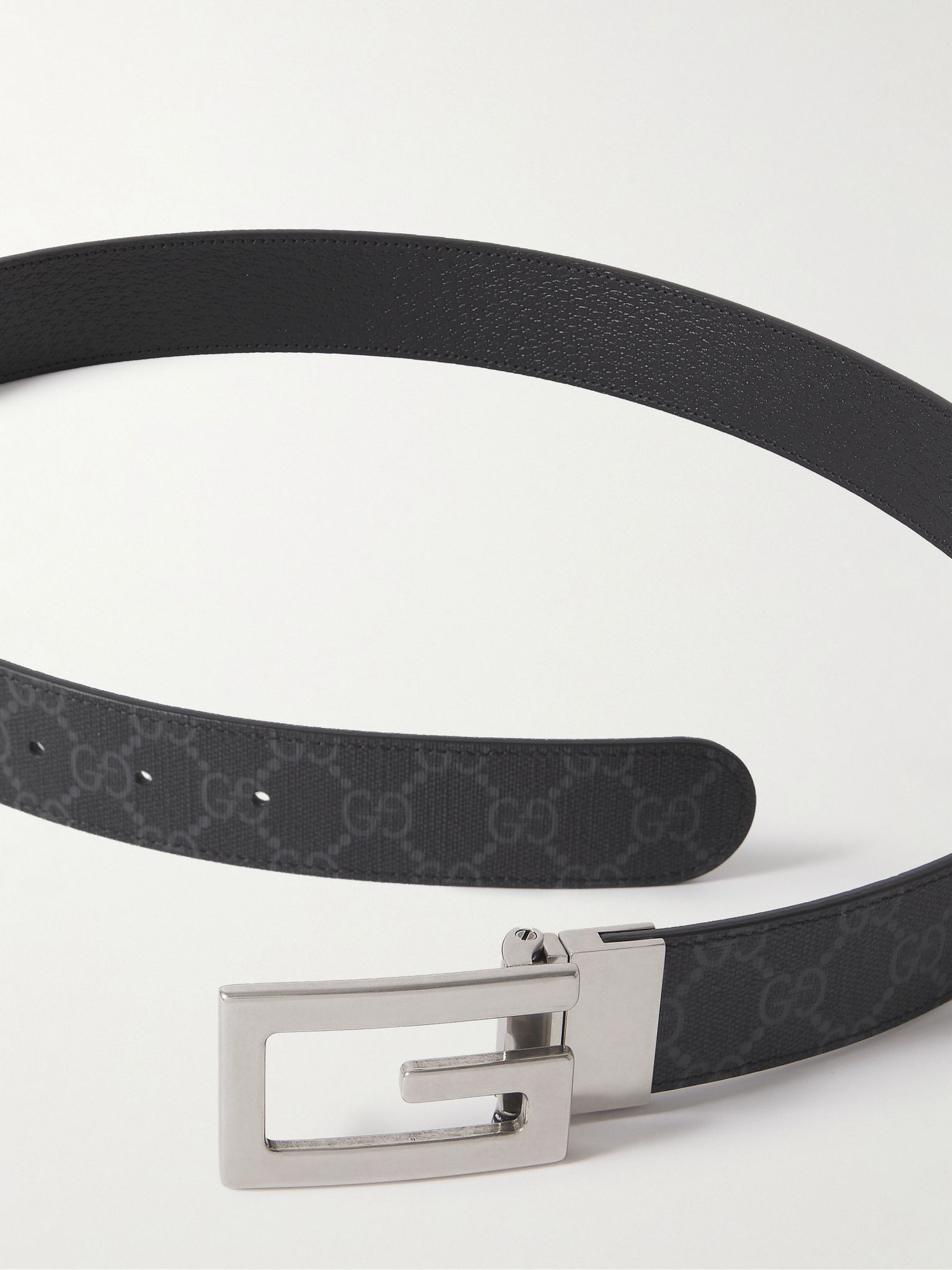 3.5cm Reversible Monogrammed Leather Belt Black - 2