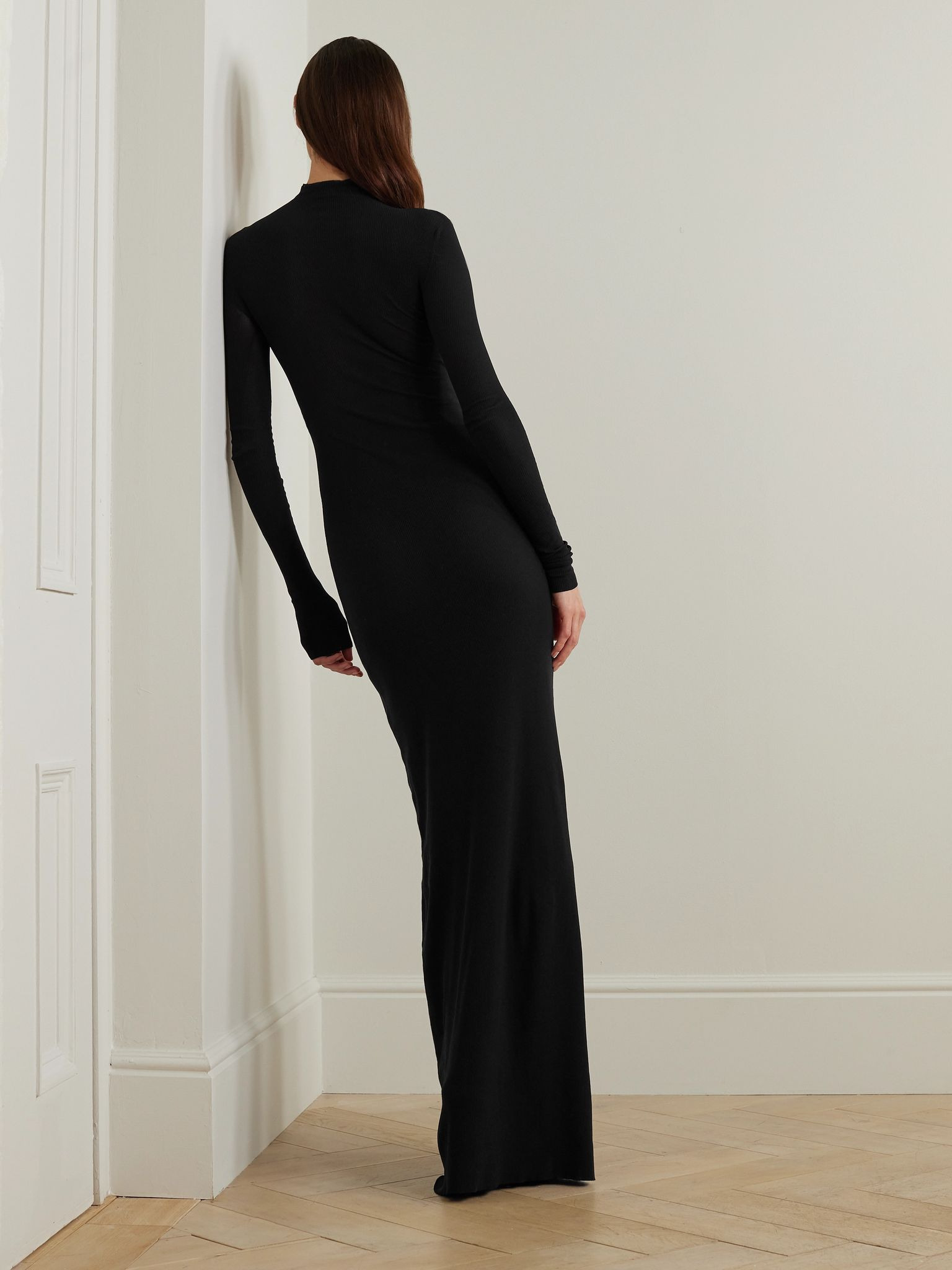Ribbed-knit turtleneck maxi dress Black - 3