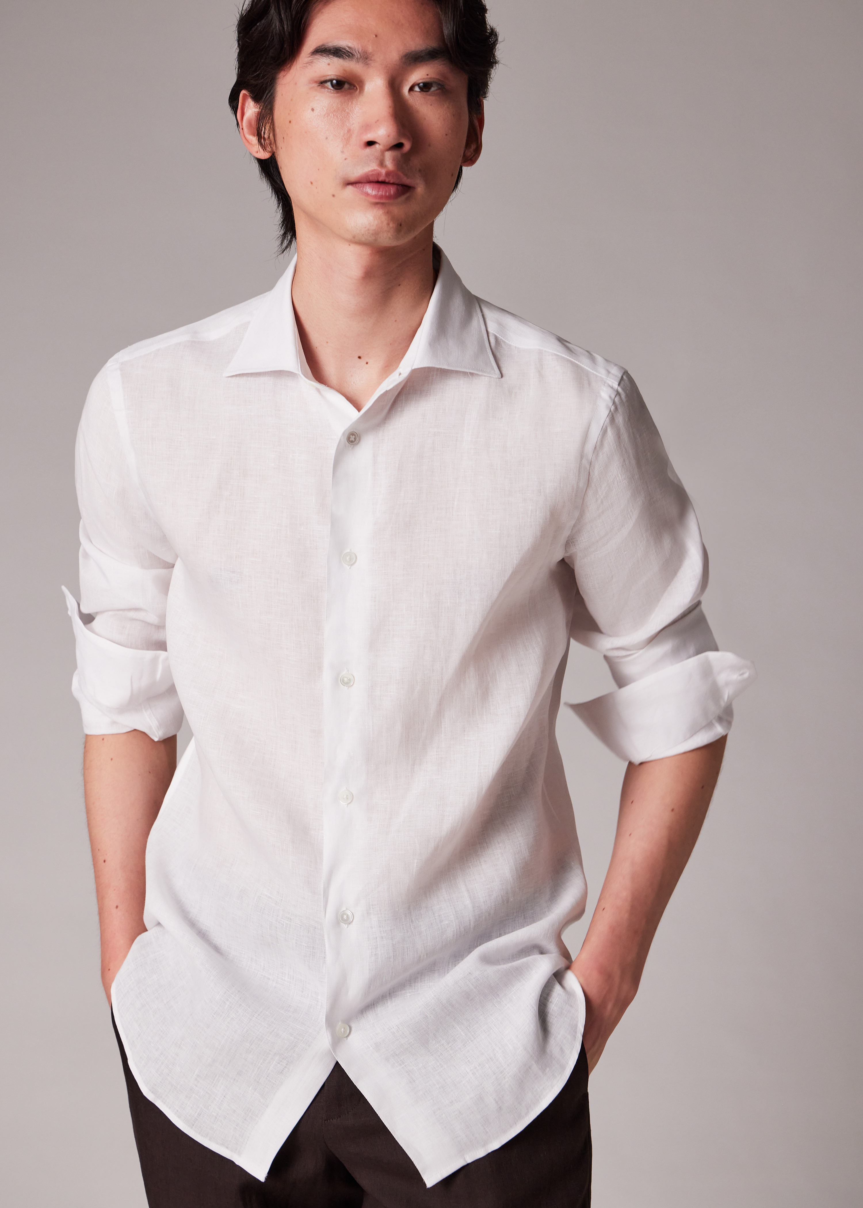 Slim-Fit White Linen Shirt - 4