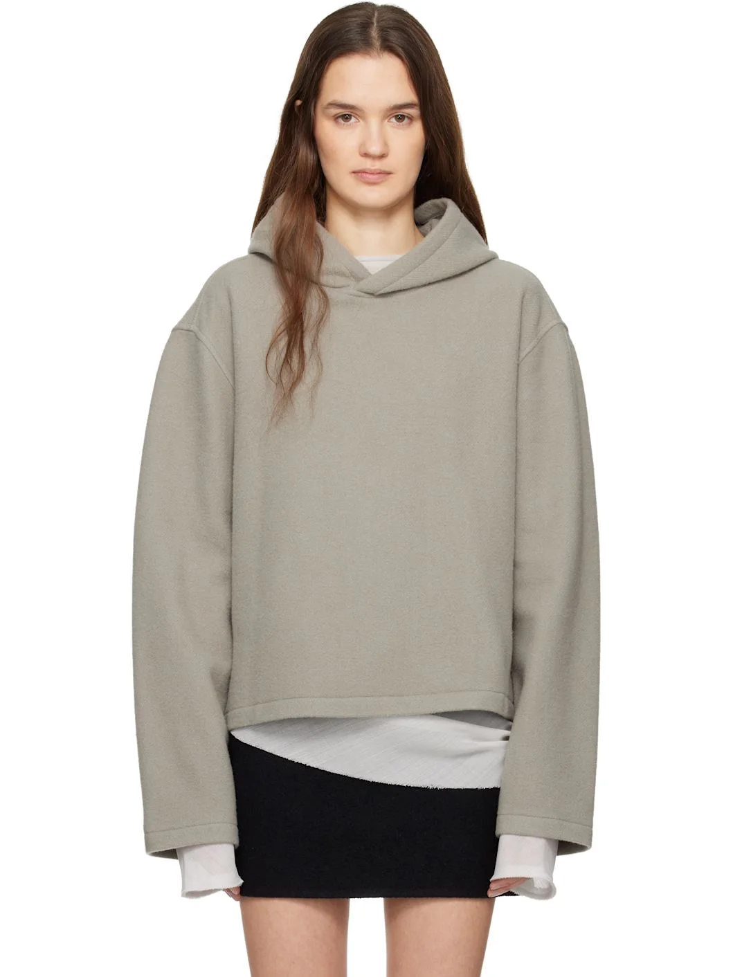 Gray Fleece Crop Hoodie - 1