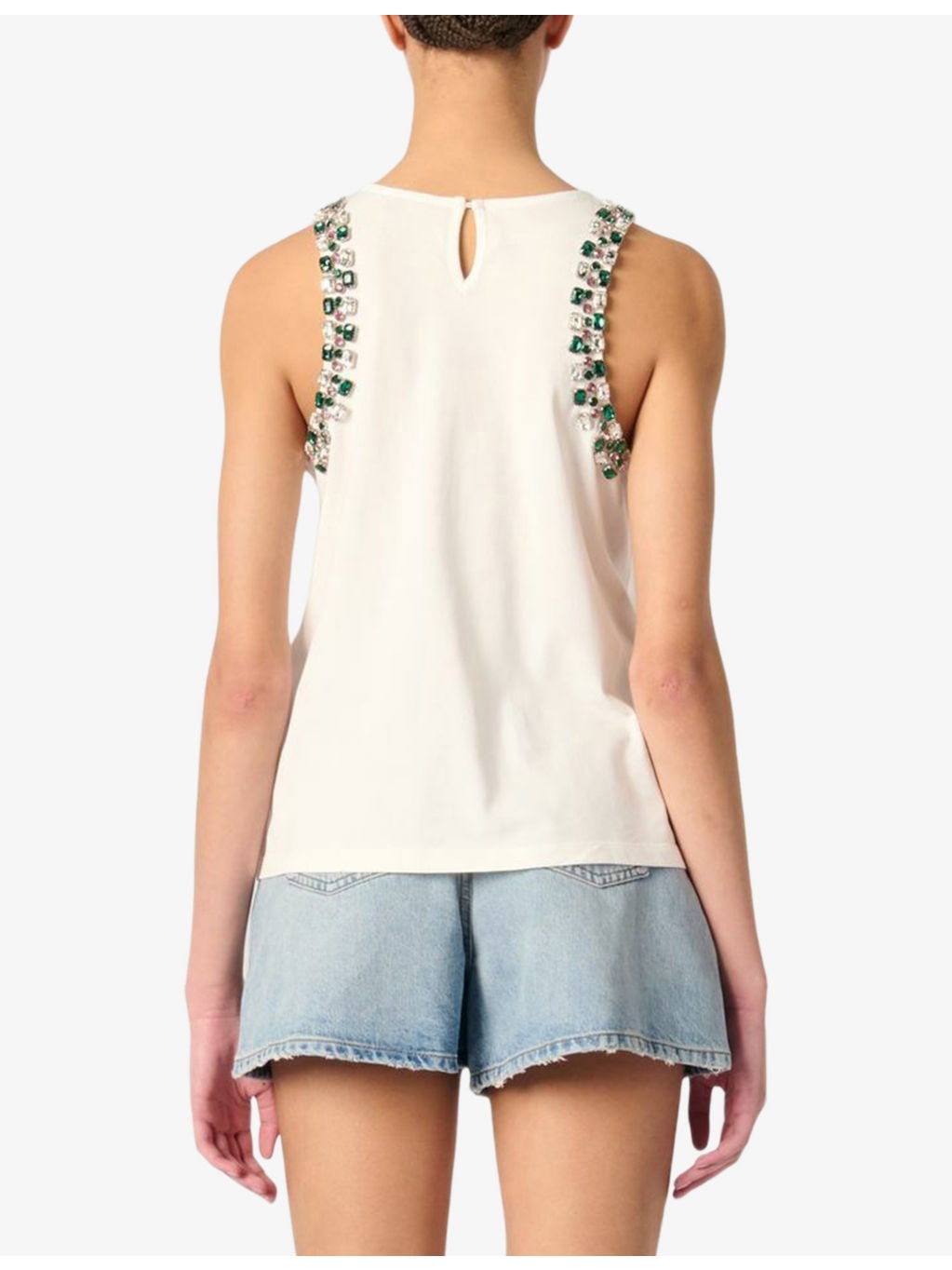 Jewel-Embellished Sleeveless Cotton T-Shirt - 4
