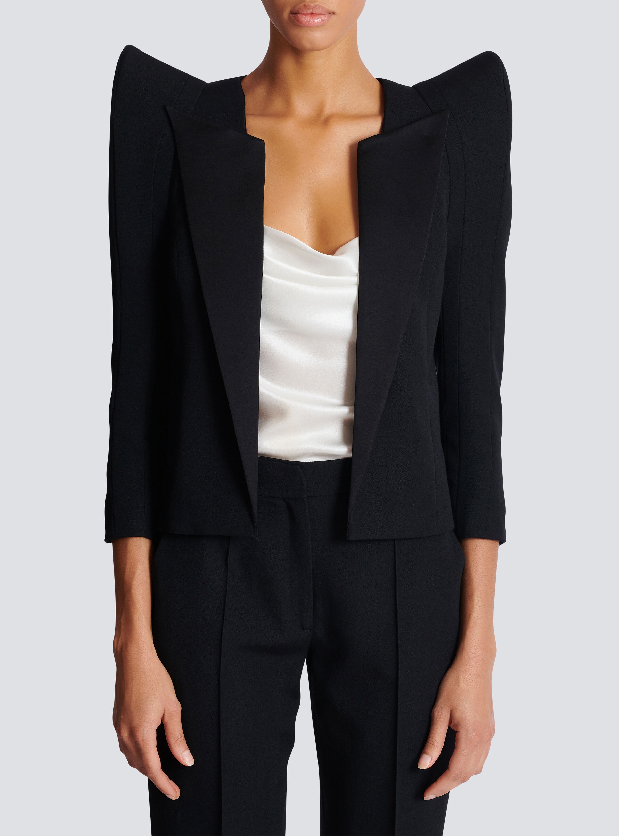 Cropped grain de poudre jacket with structured shoulders - 5