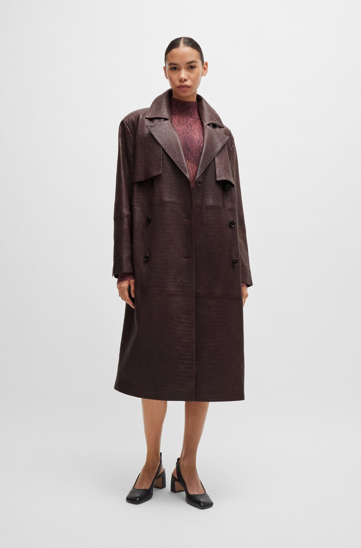 DOUBLE-BREASTED TRENCH COAT IN CROCODILE-PATTERNED LEATHER - 2