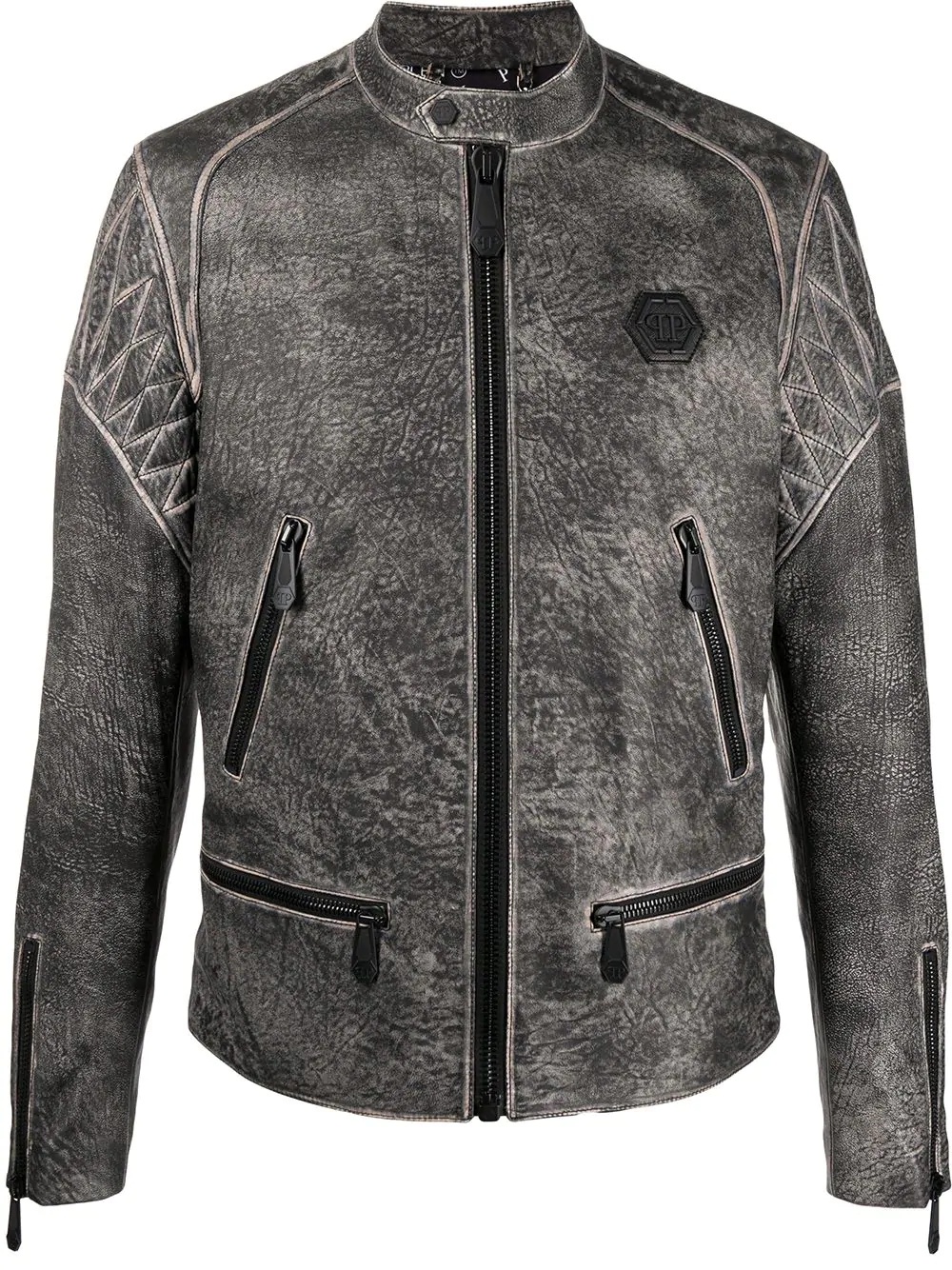 embossed skull moto jacket - 1