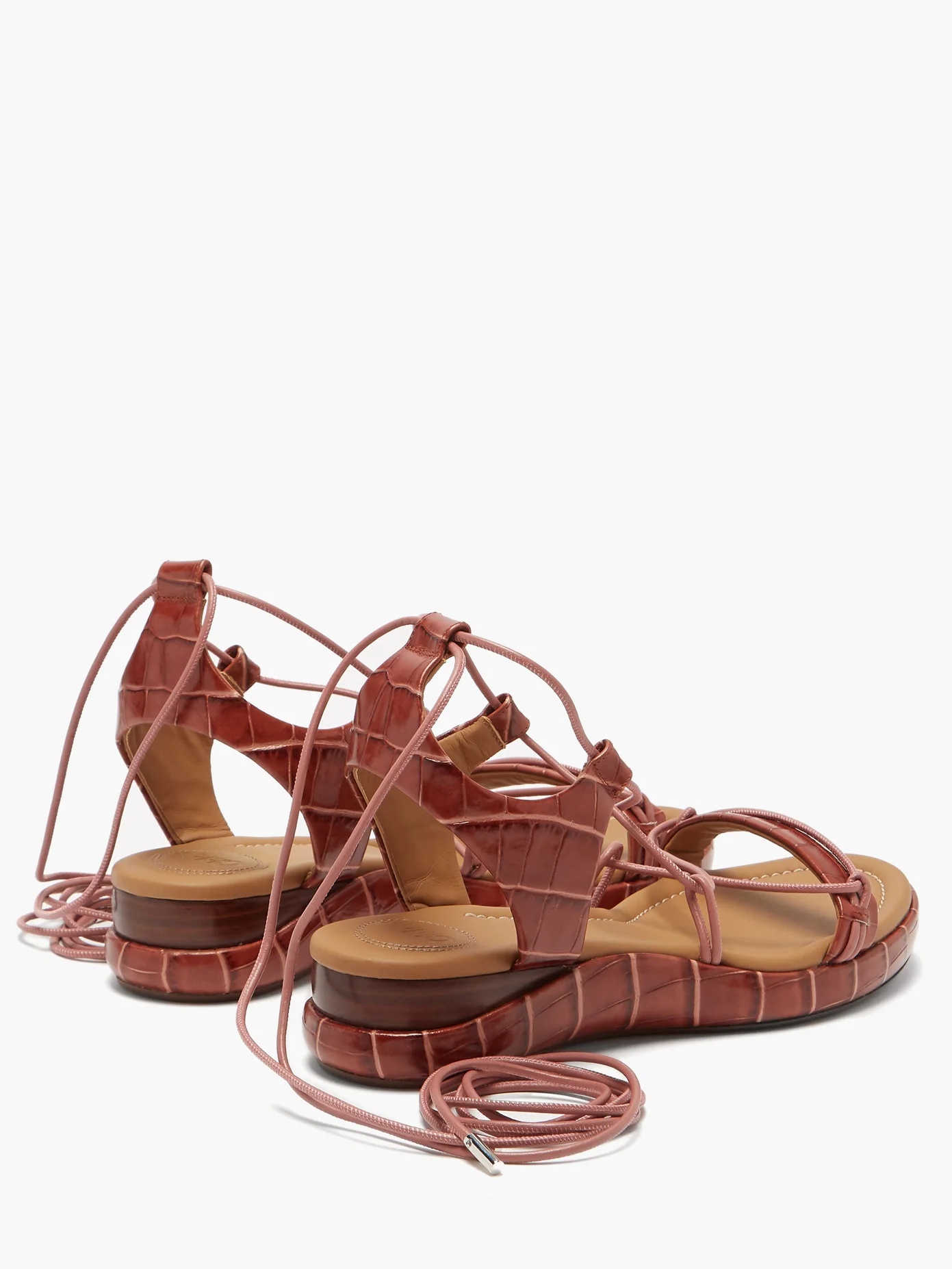 Wraparound crocodile-effect leather sandals - 4