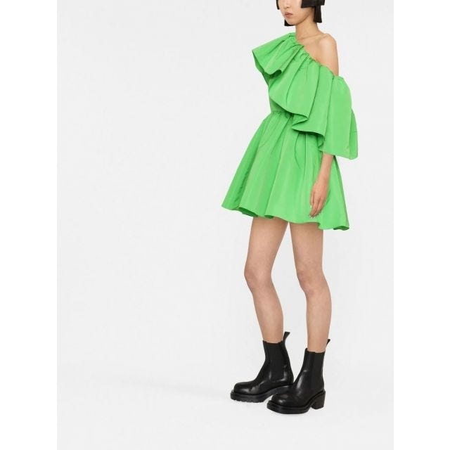 Green short dress with ruffles and flounces - 3